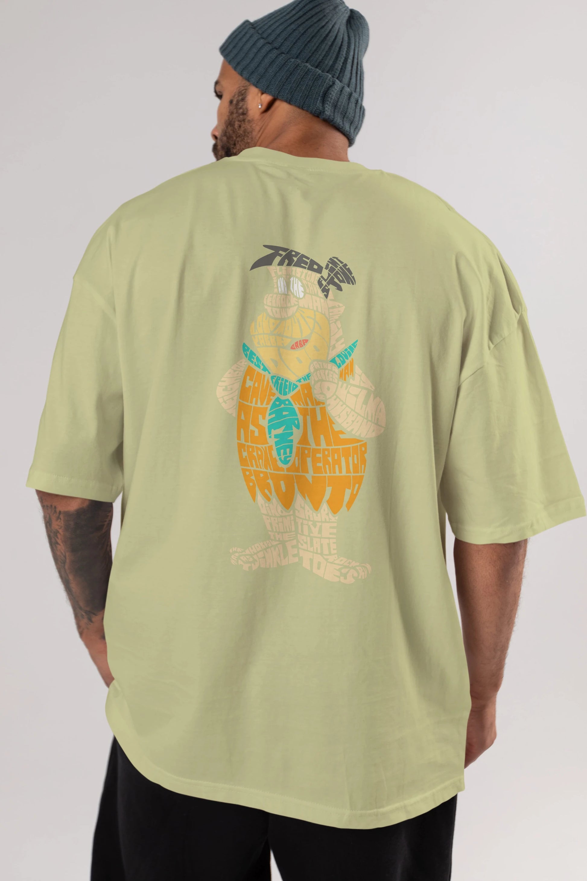 Fred Flintstone Arka Baskılı Oversize t-shirt %100 pamuk Erkek Kadın Unisex