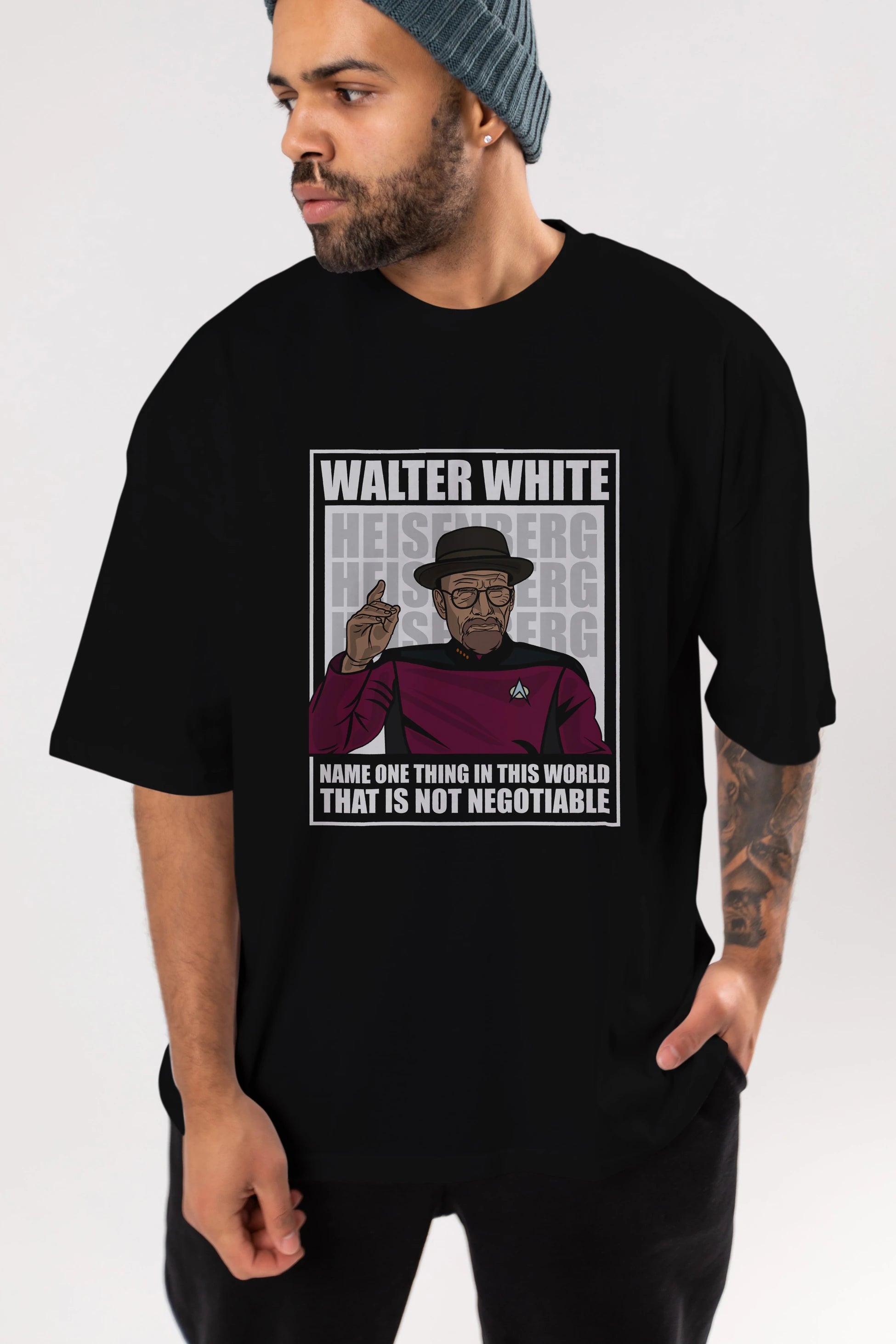 Captain Pixard Heisenberg Ön Baskılı Oversize t-shirt Erkek Kadın Unisex %100 Pamuk tişort