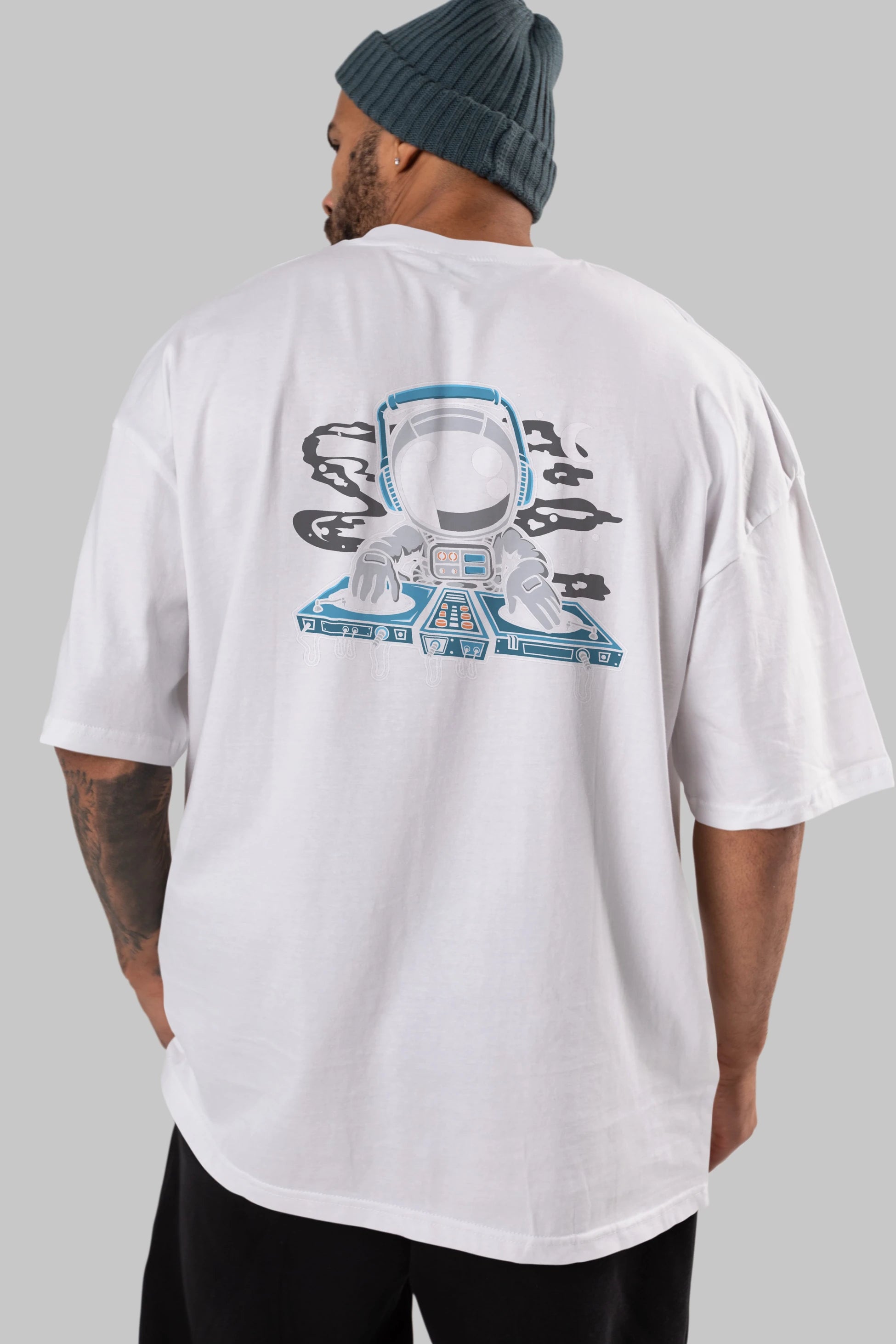 Astronaut Turntable Arka Baskılı Oversize t-shirt Erkek Kadın Unisex