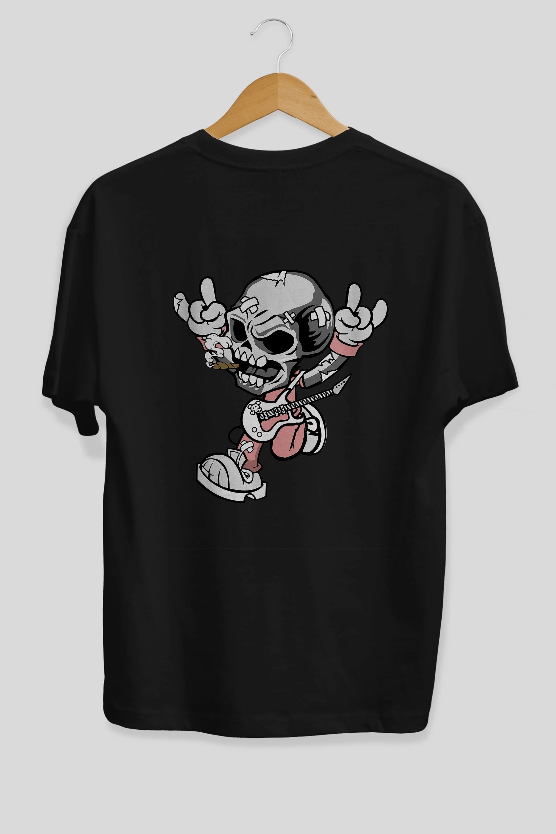 Skull Metal Sign Arka Baskılı Oversize t-shirt Erkek Kadın Unisex %100 Pamuk tişort