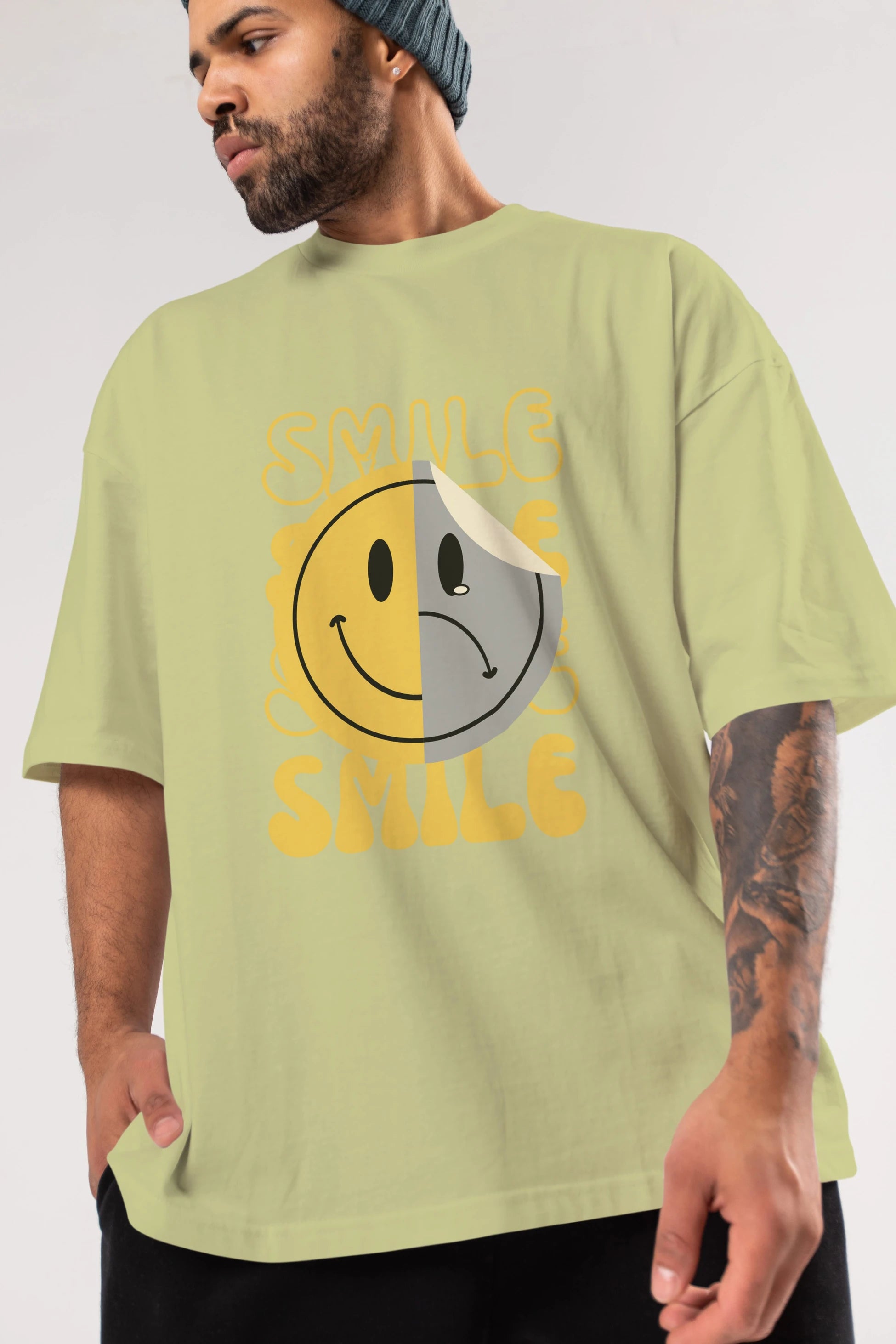 Smile Yazılı Ön Baskılı Oversize t-shirt Erkek Kadın Unisex