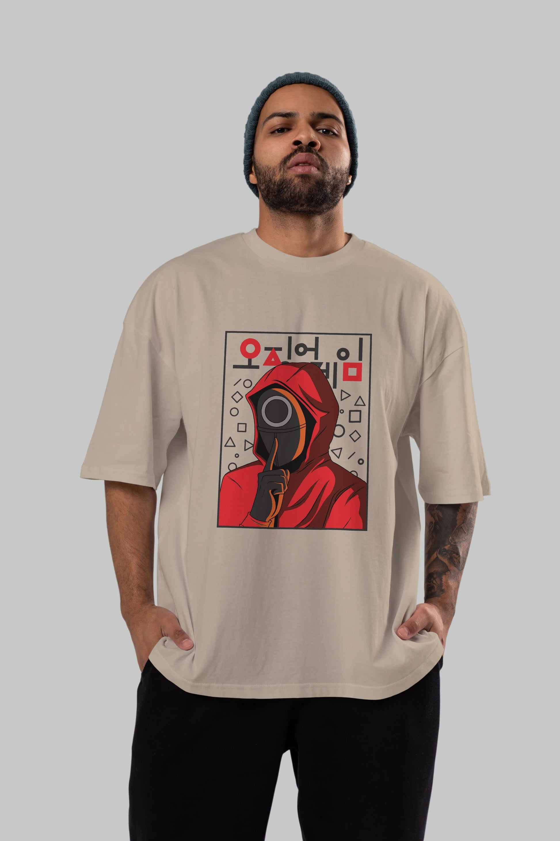 Squid Game (5) Ön Baskılı Oversize t-shirt Erkek Kadın Unisex %100 Pamuk Bisiklet Yaka tişort