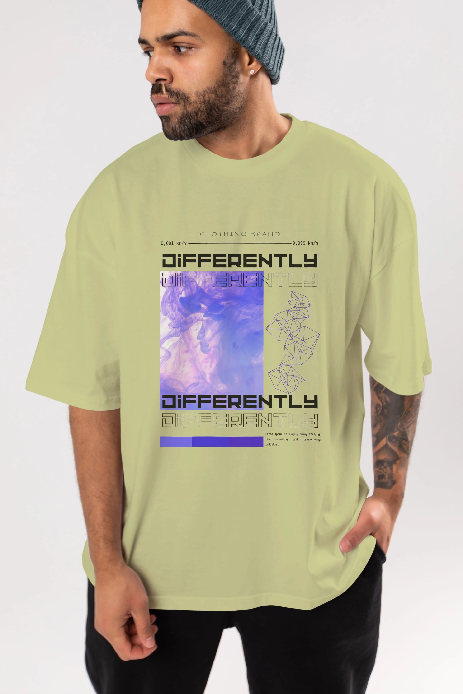Differently Yazılı Ön Baskılı Oversize t-shirt Erkek Kadın Unisex