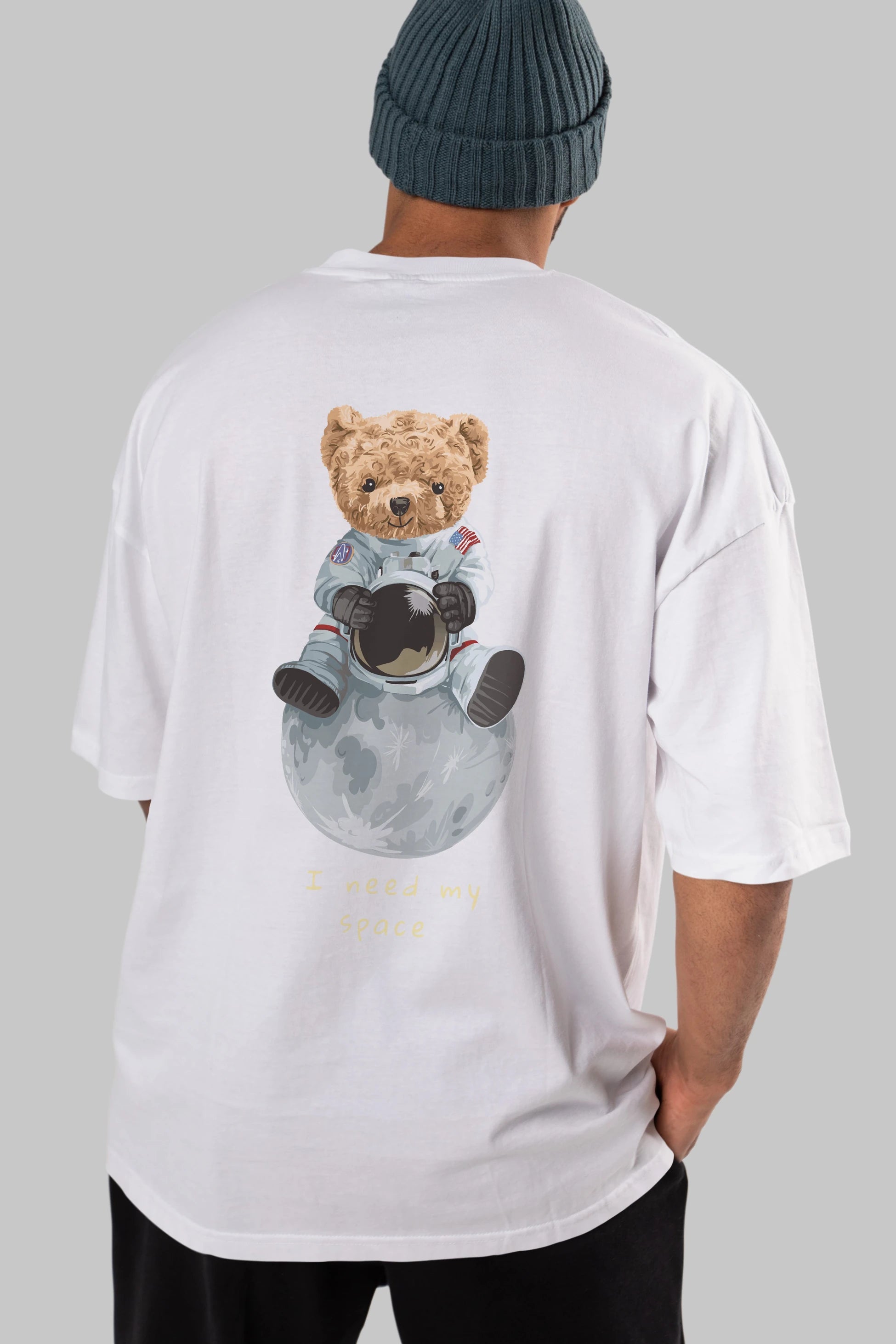 Teddy Bear I Need My Space Arka Baskılı Oversize t-shirt Erkek Kadın Unisex %100 Pamuk