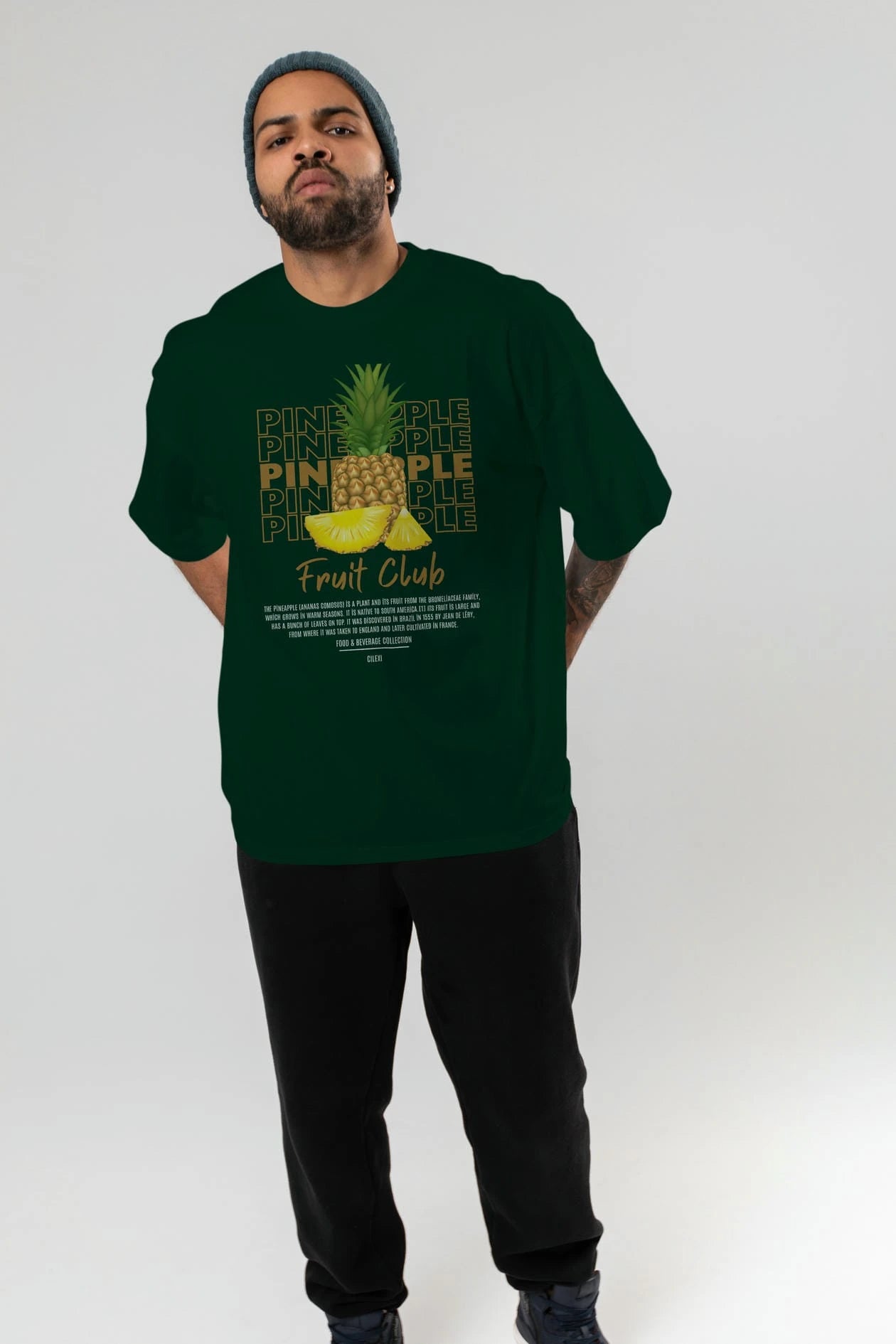 Pineapple Ön Baskılı Oversize t-shirt Erkek Kadın Pamuk Bisiklet Yaka tişort