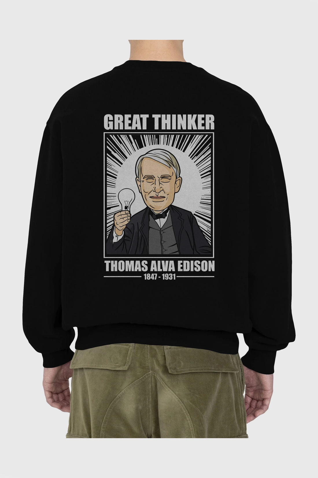 Thomas Alfa Edison Arka Baskılı Oversize Sweatshirt Erkek Kadın Unisex