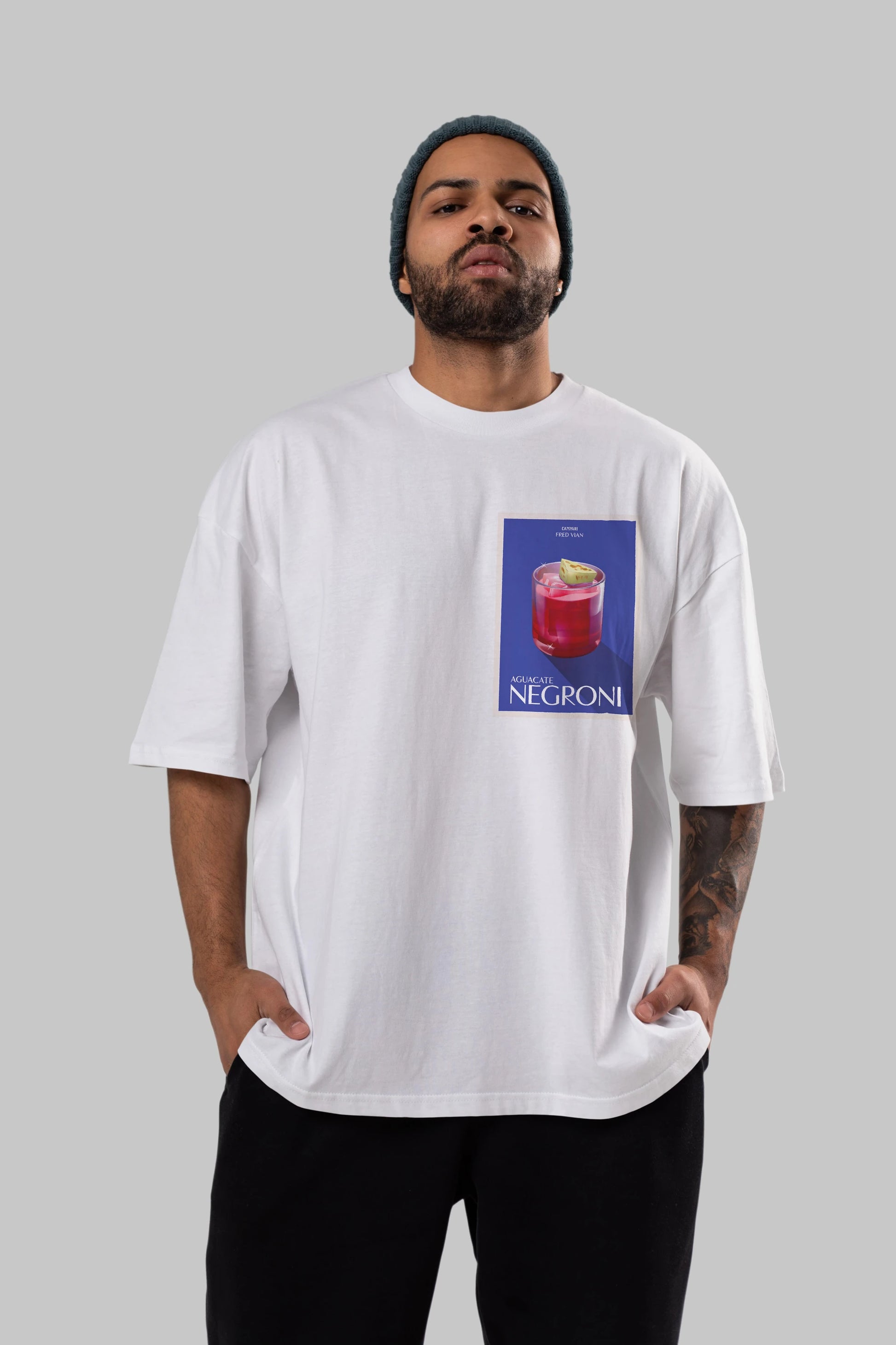 Aguacate Negroni Ön Sol Baskılı Oversize t-shirt Erkek Kadın Unisex %100 Pamuk Bisiklet Yaka tişort