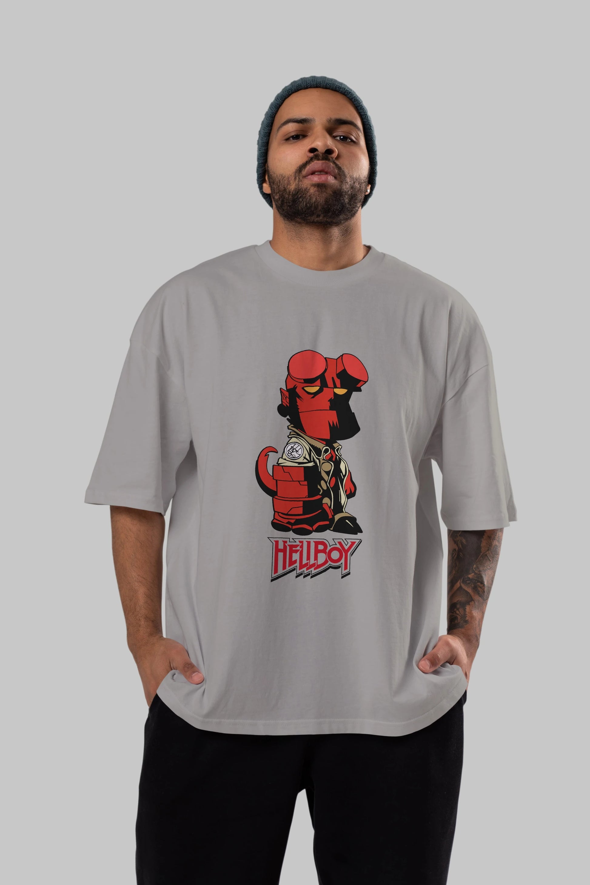 Hellboy (1) Ön Baskılı Oversize t-shirt Erkek Kadın Unisex %100 Pamuk Bisiklet Yaka tişort