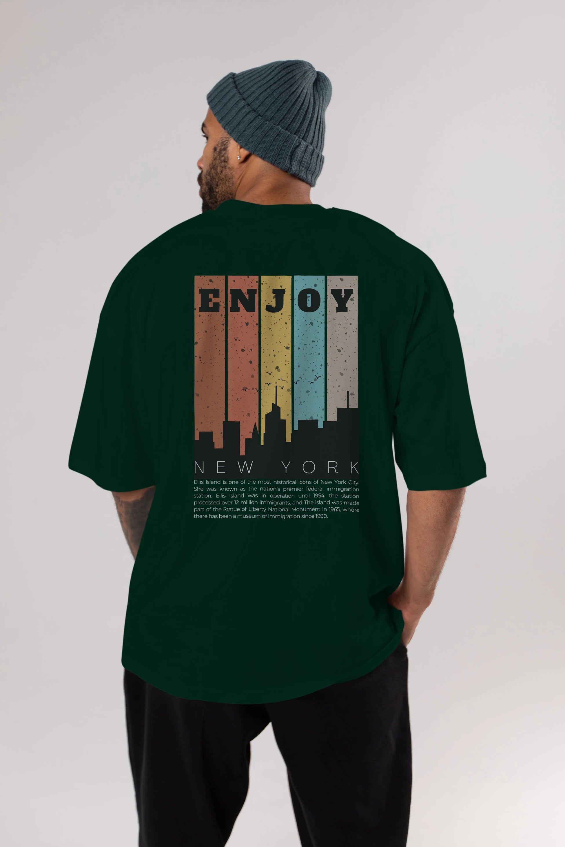 Enjoy New York Yazılı Arka Baskılı Oversize t-shirt Erkek Kadın Unisex
