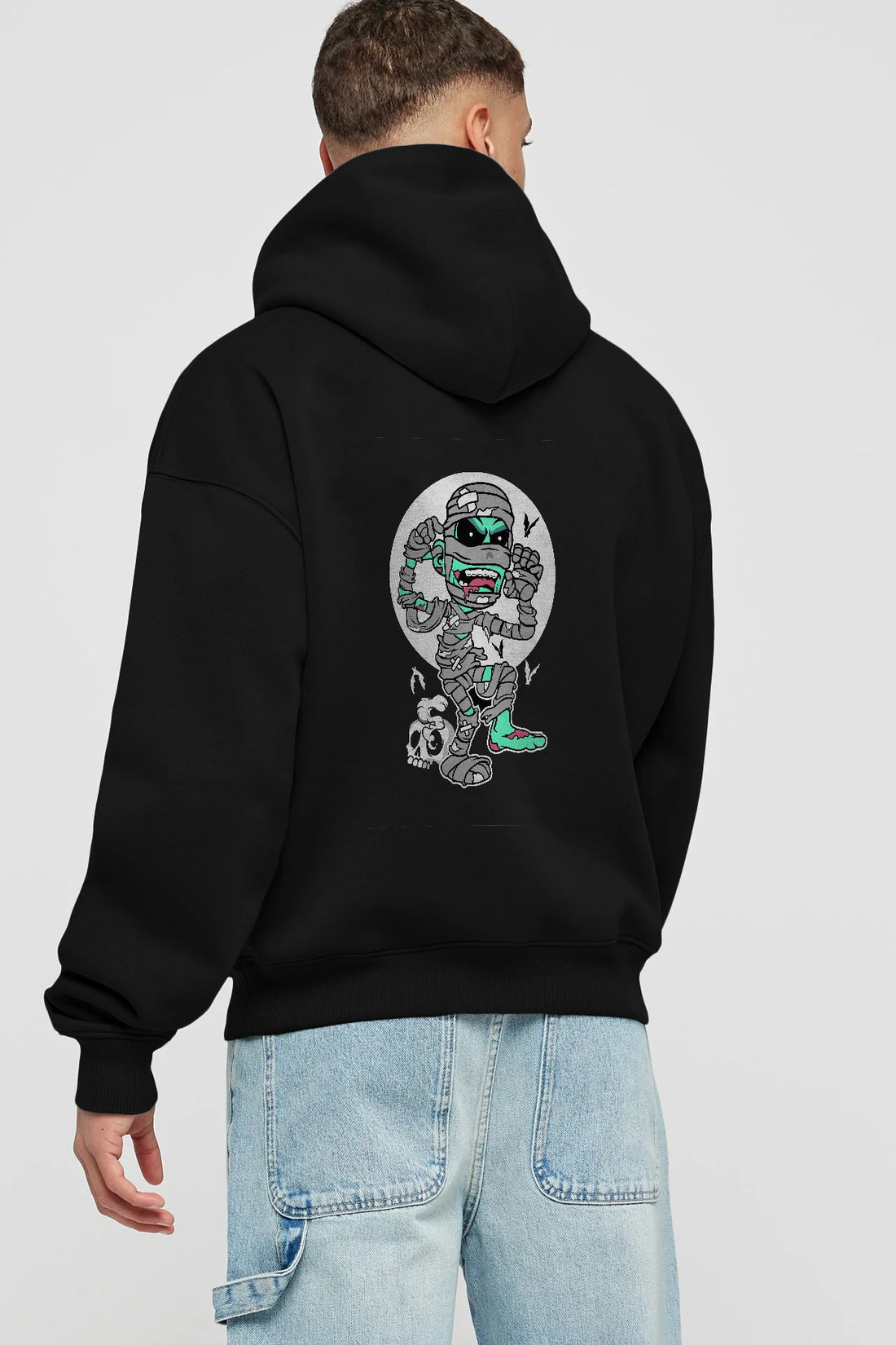 Mummy Arka Baskılı Hoodie Oversize Kapüşonlu Sweatshirt Erkek Kadın Unisex