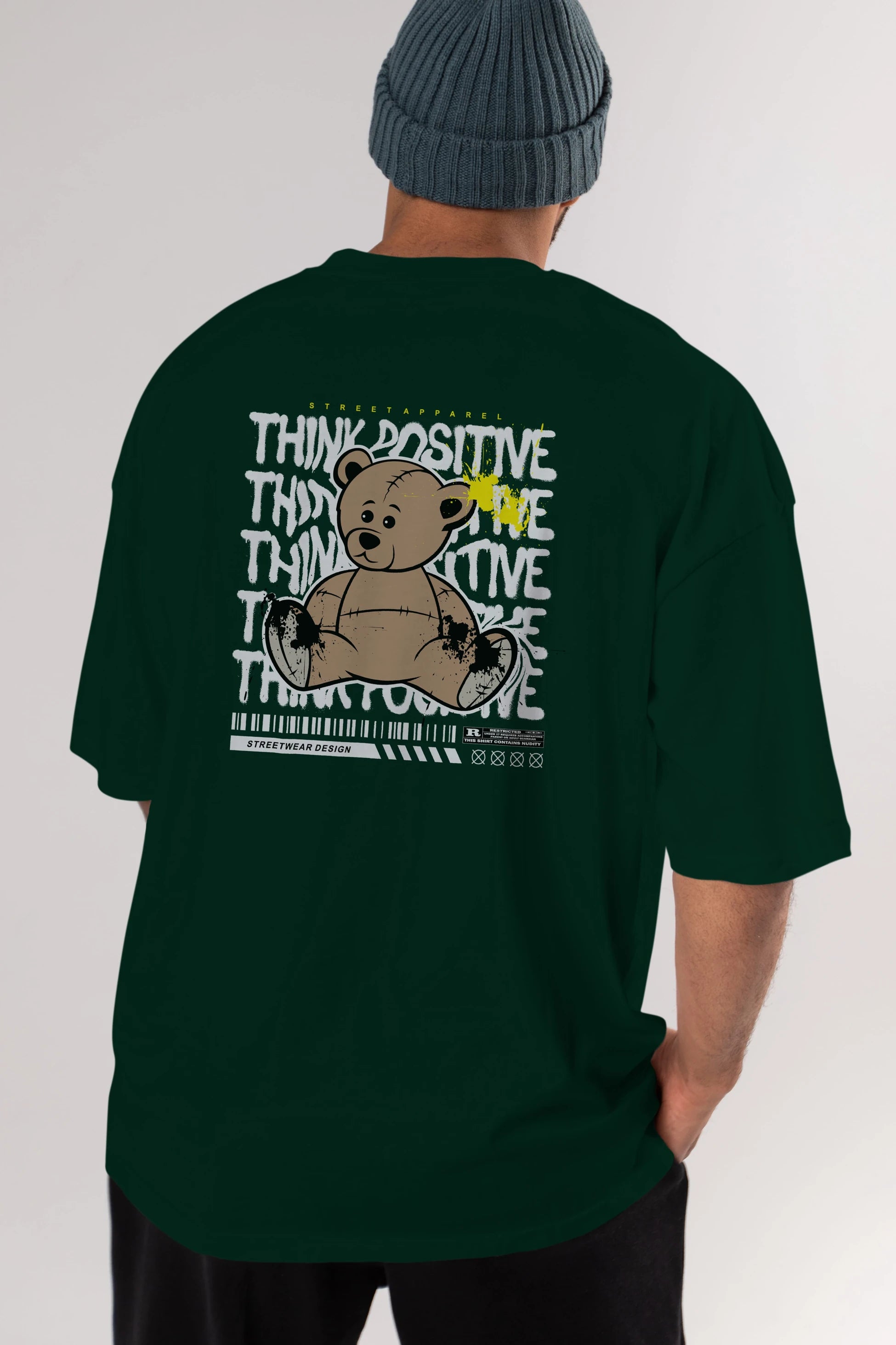 Teddy Bear Think Positive Arka Baskılı Oversize t-shirt Erkek Kadın Unisex