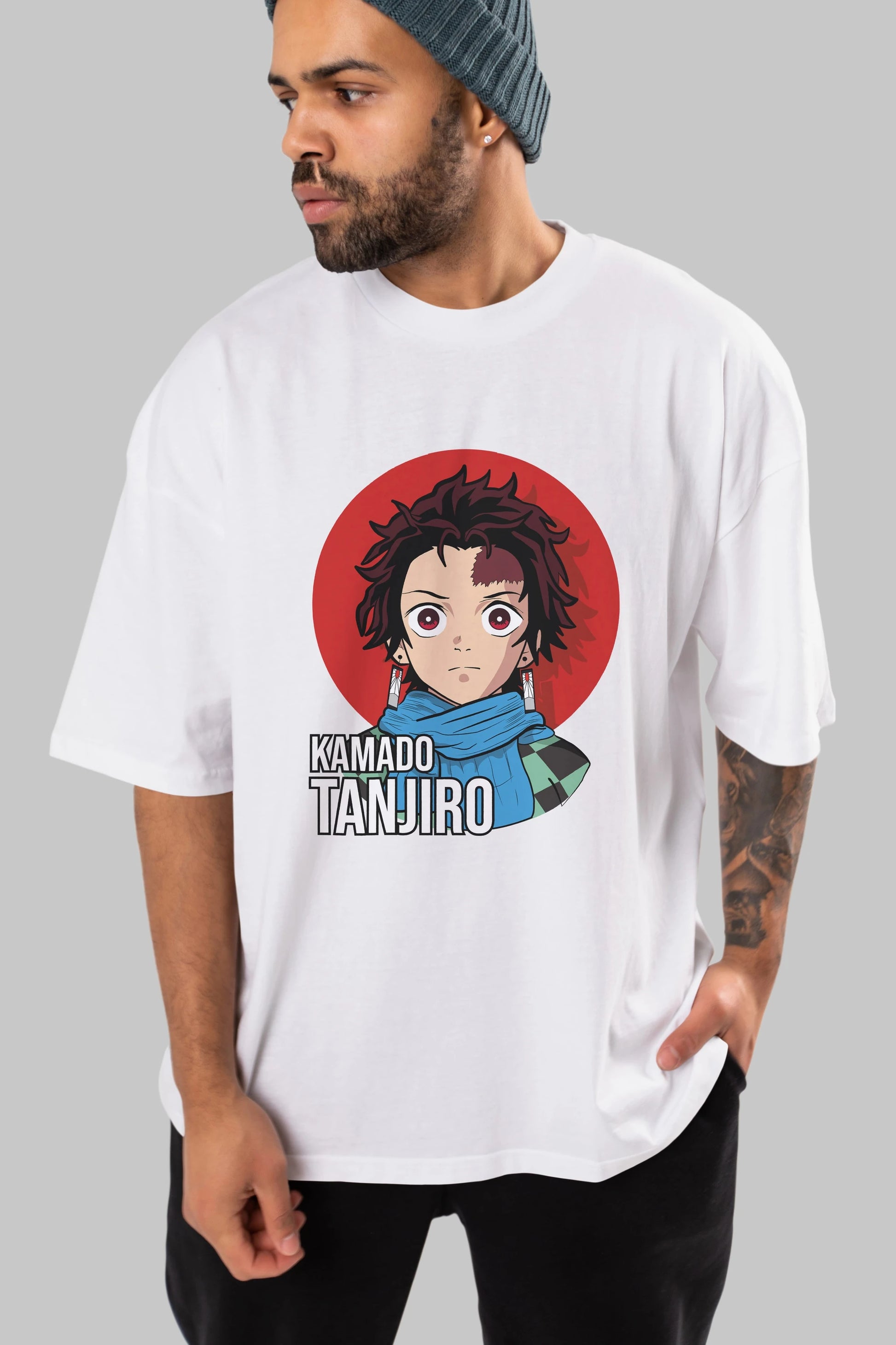 TANJIRO KAMADO Anime Ön Baskılı Oversize t-shirt %100 pamuk Erkek Kadın Unisex