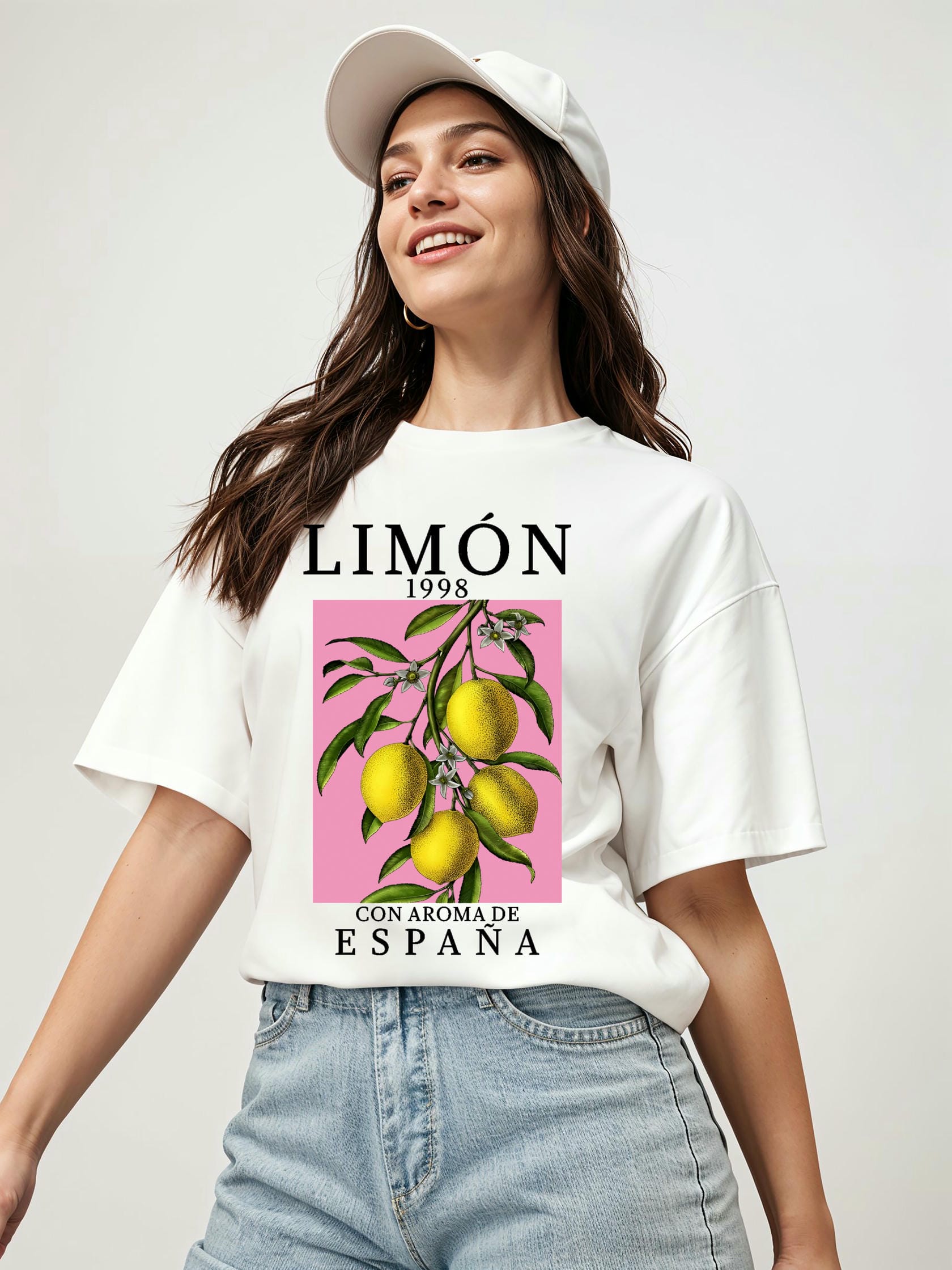 Limon Espana Ön Baskılı Oversize t-shirt Erkek Kadın Pamuk Bisiklet Yaka tişort