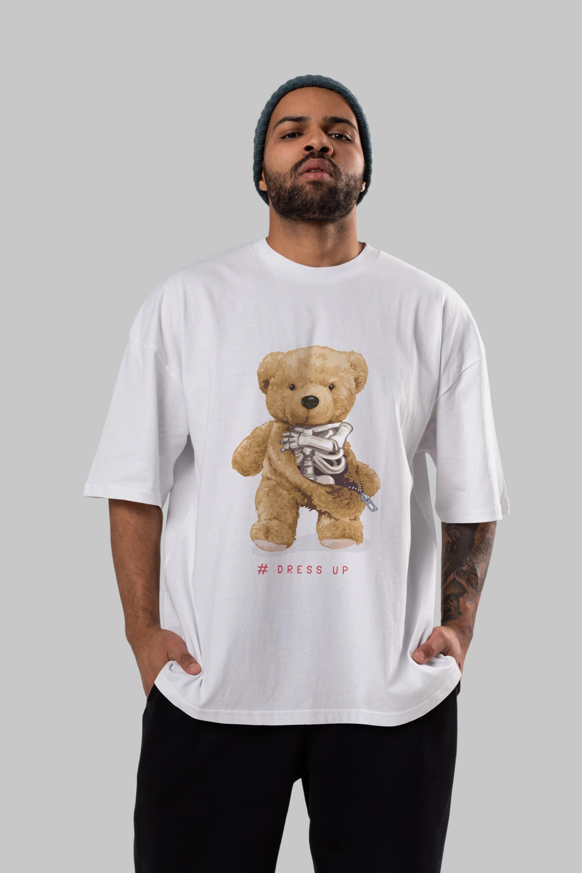 Teddy Bear Dress Up Ön Baskılı Oversize t-shirt Erkek Kadın Unisex %100 Pamuk
