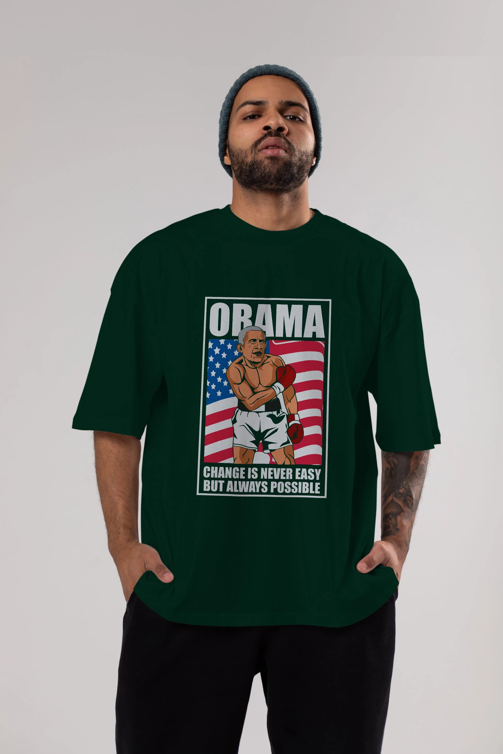 Obama Ön Baskılı Oversize t-shirt Erkek Kadın Unisex %100 Pamuk tişort