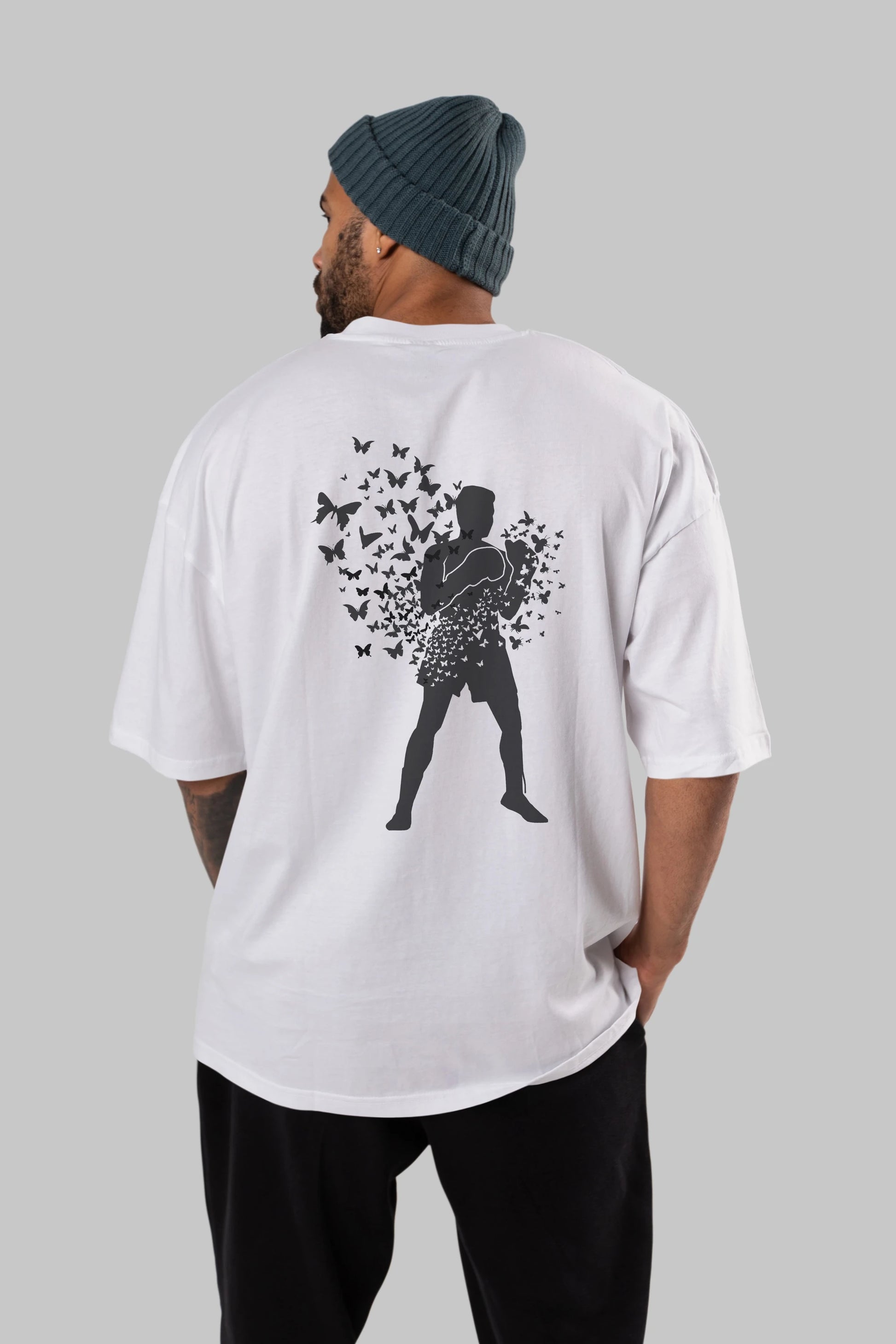 Float Like Butterfly Sting Like Bee Arka Baskılı Oversize t-shirt %100 pamuk Erkek Kadın Unisex