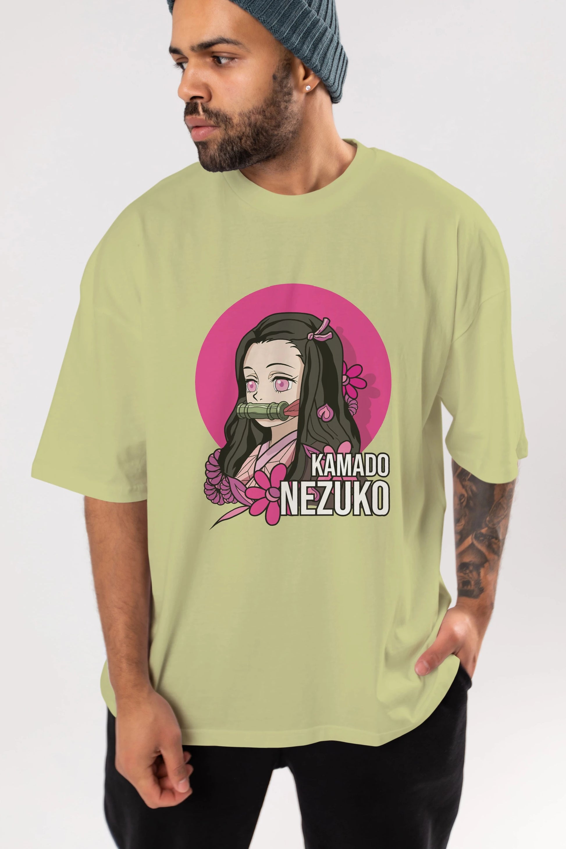 Nezuko Kamado 2 Anime Ön Baskılı Oversize t-shirt %100 pamuk Erkek Kadın Unisex