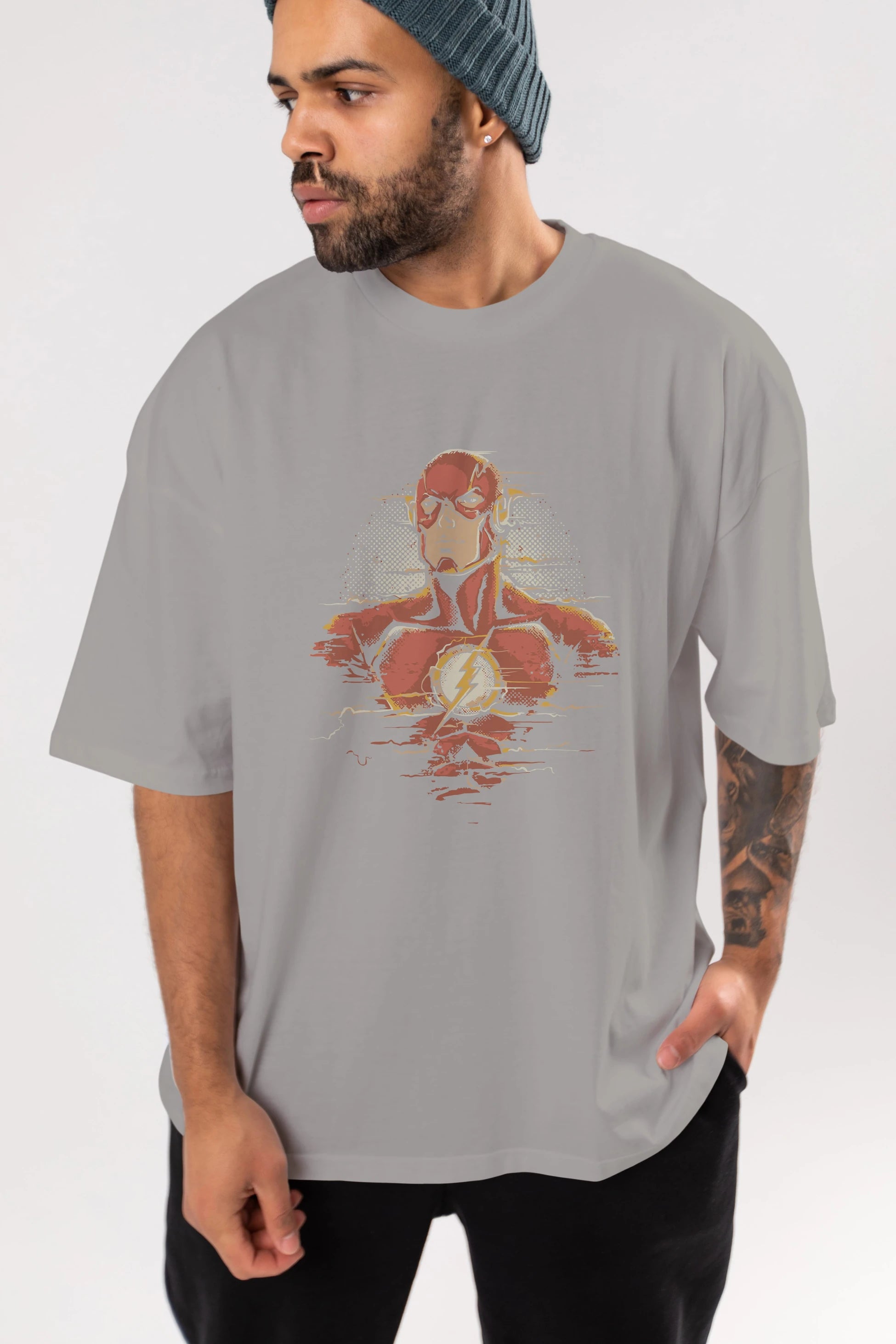 Flash Avengers Ön Baskılı Oversize t-shirt Erkek Kadın Unisex %100 Pamuk Bisiklet Yaka tişort