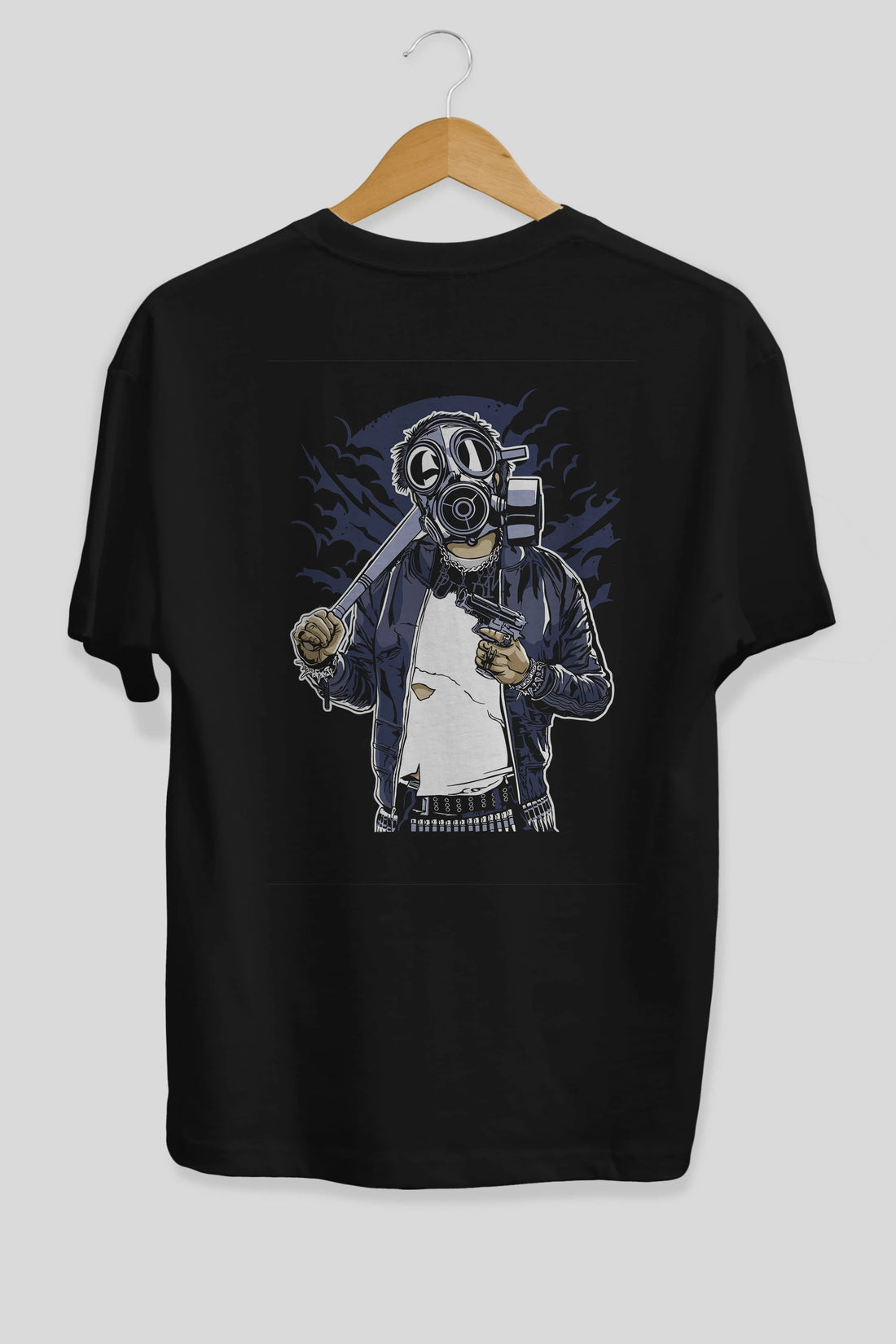 Gasmask Bastard Arka Baskılı Oversize t-shirt Erkek Kadın Unisex %100 Pamuk
