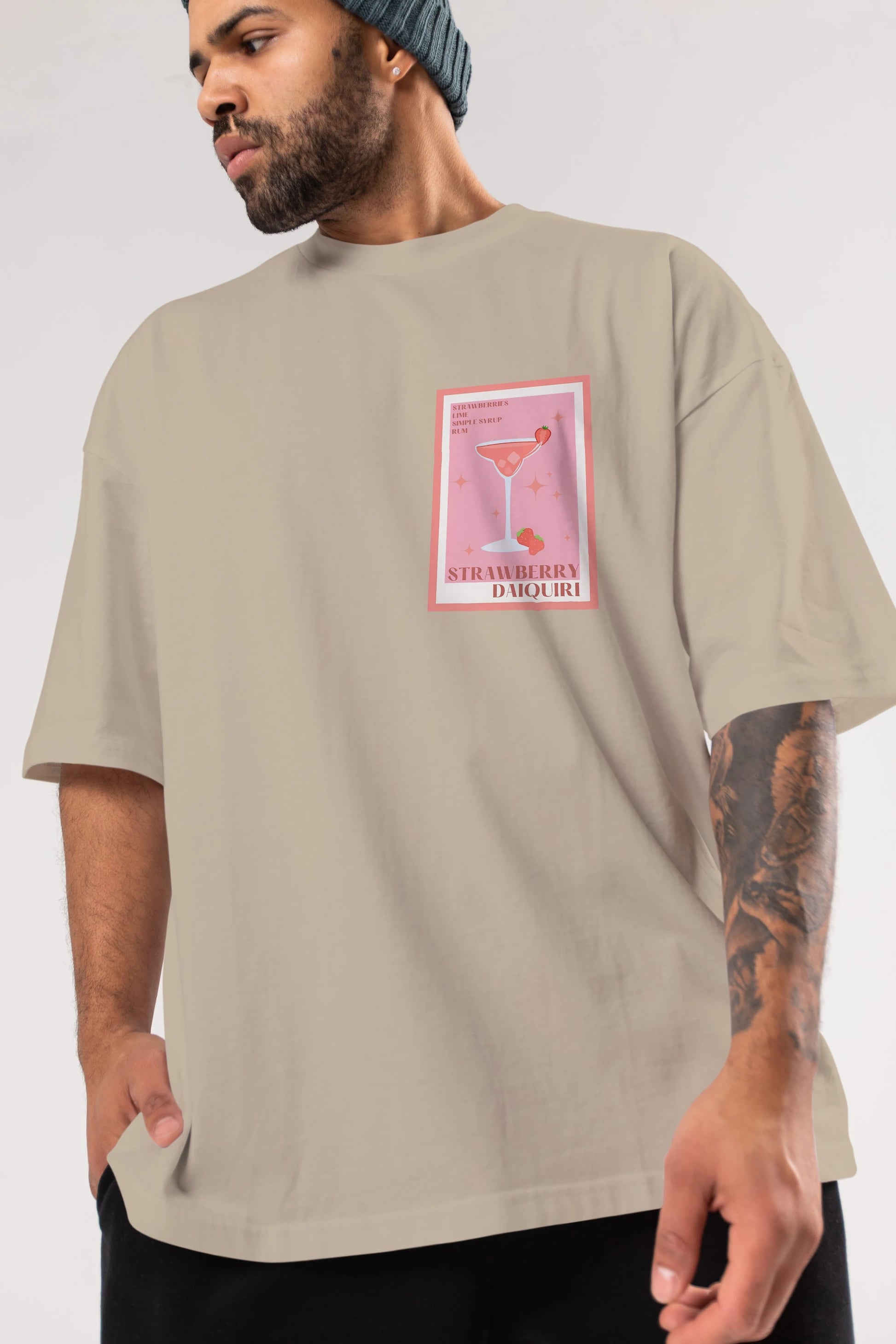 Strawberry Daiquiri Ön Sol Baskılı Oversize t-shirt Erkek Kadın Unisex %100 Pamuk Bisiklet Yaka tişort