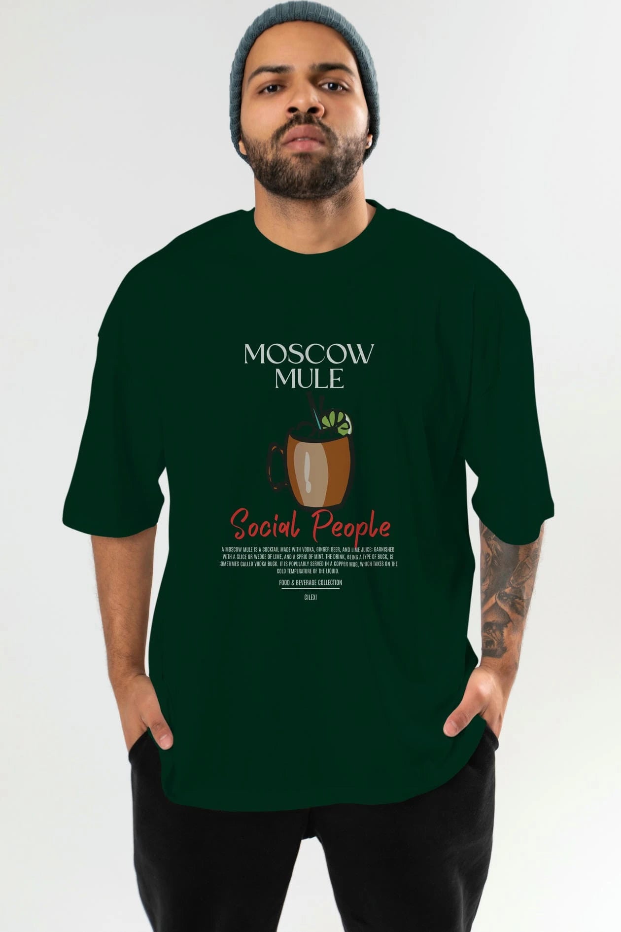 Moscow Mule Kokteyl Serisi ön Baskılı Oversize t-shirt Erkek Kadın %100 Pamuk Bisiklet Yaka tişort