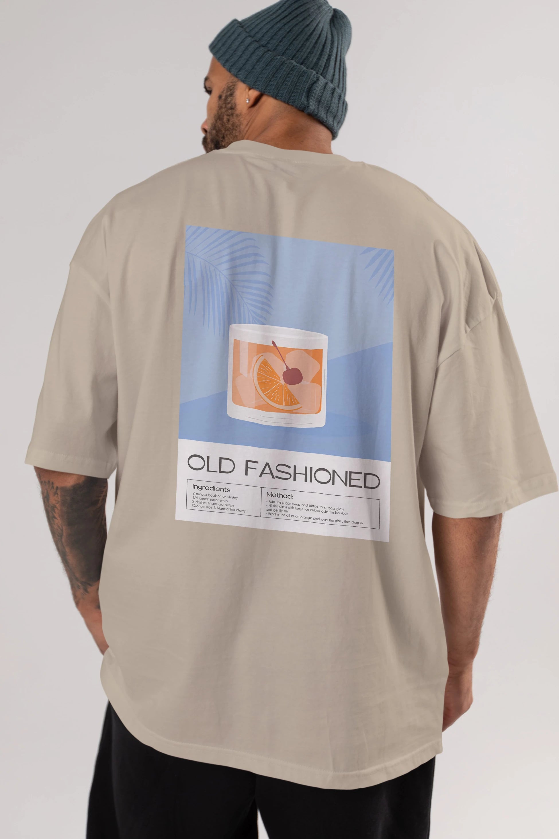 Old Fashioned 3 Arka Baskılı Oversize t-shirt Erkek Kadın Unisex %100 Pamuk Bisiklet Yaka tişort