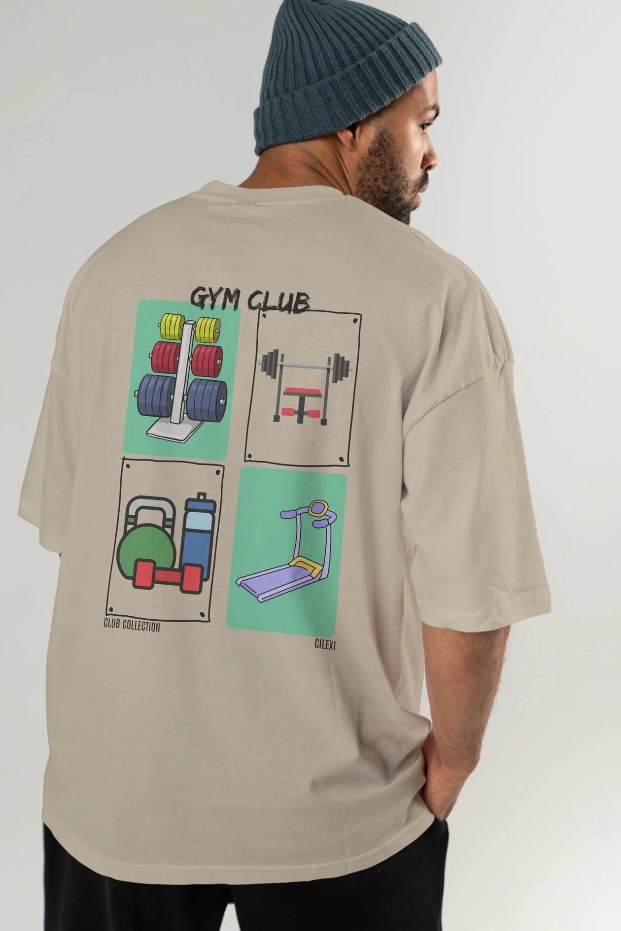 Gym Club Arka Baskılı Oversize t-shirt Erkek Kadın %100 Pamuk Bisiklet Yaka tişort