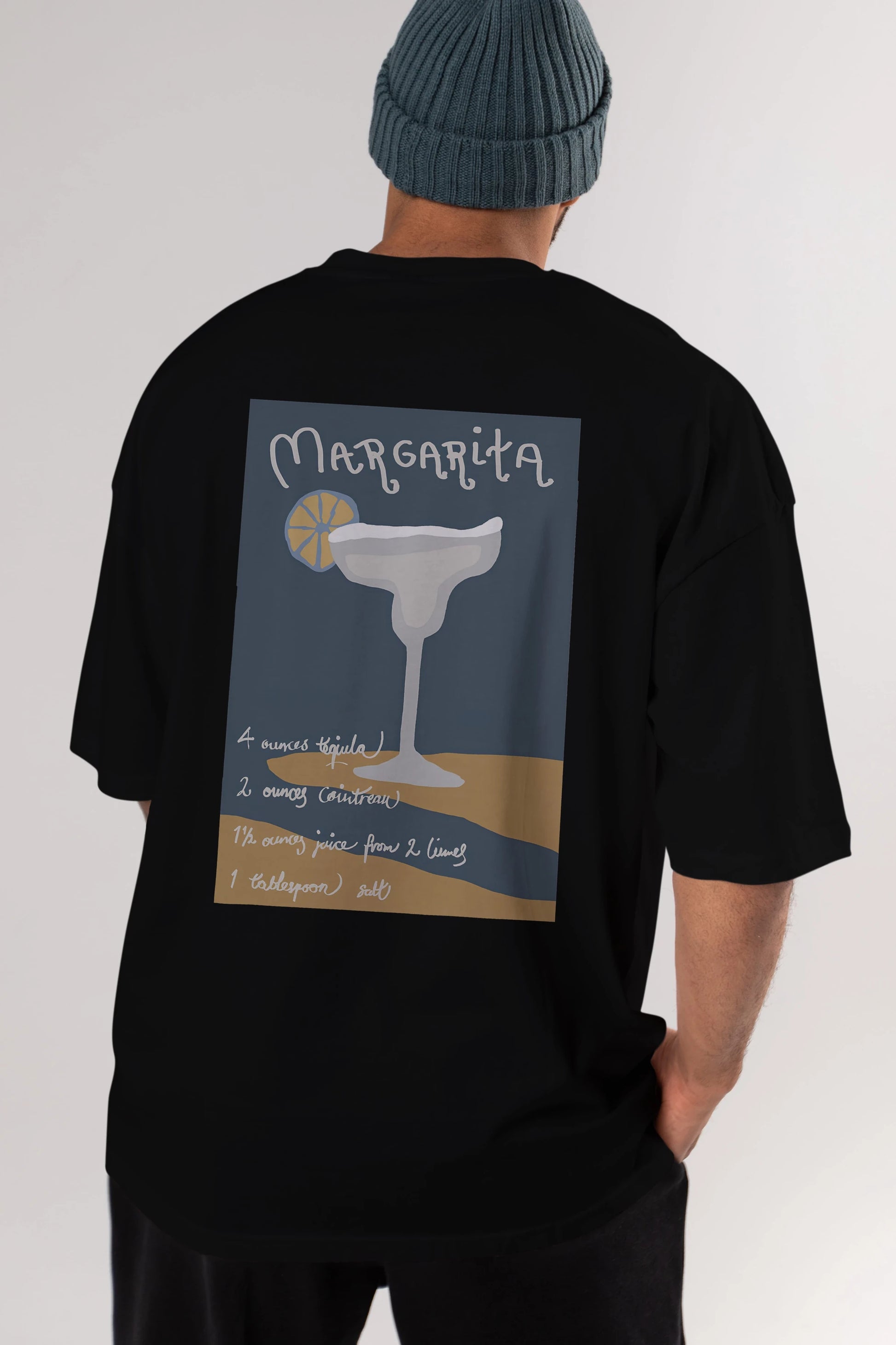 Margarita 2 Arka Baskılı Oversize t-shirt Erkek Kadın Unisex %100 Pamuk Bisiklet Yaka tişort