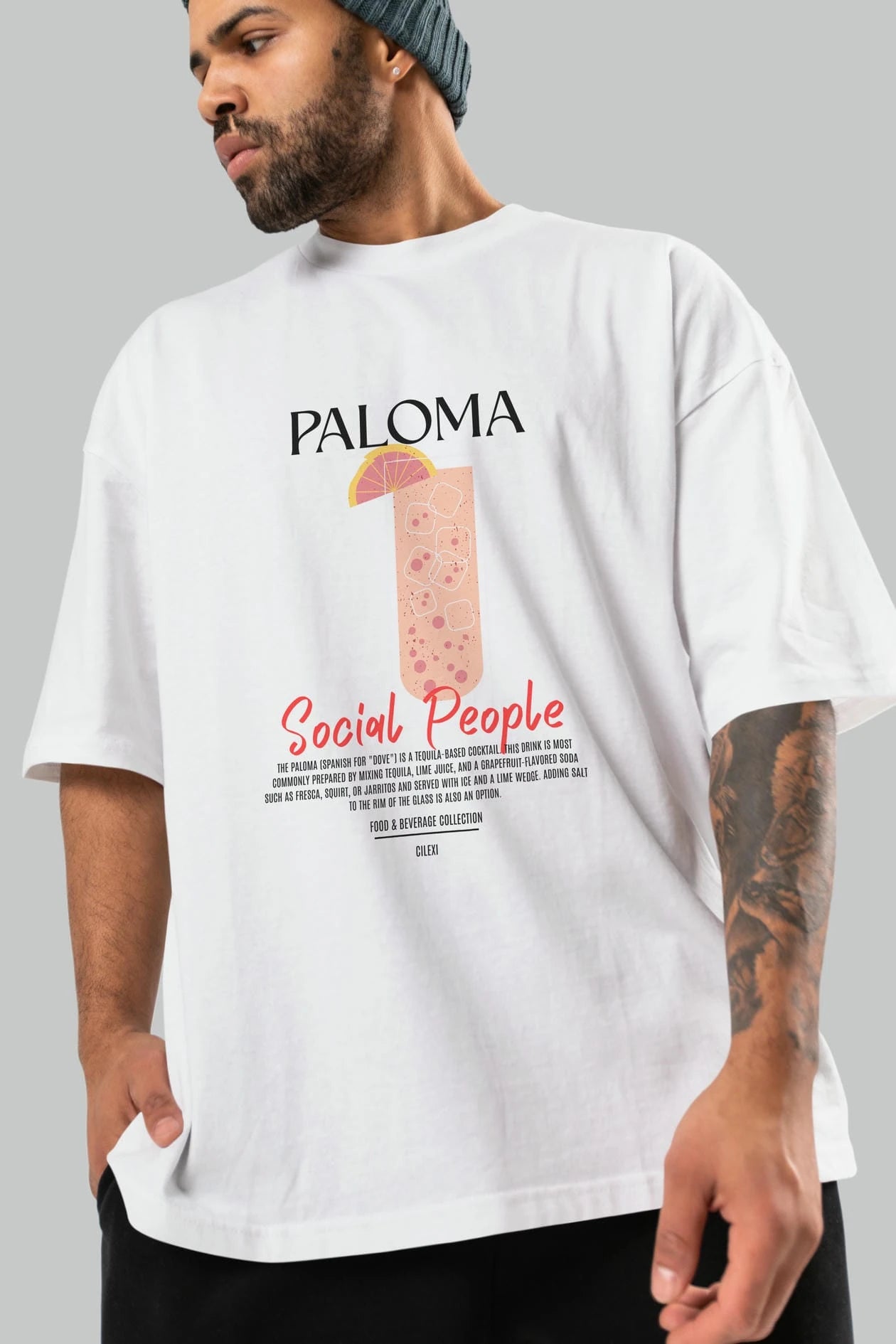 Paloma Kokteyl Serisi ön Baskılı Oversize t-shirt Erkek Kadın %100 Pamuk Bisiklet Yaka tişort