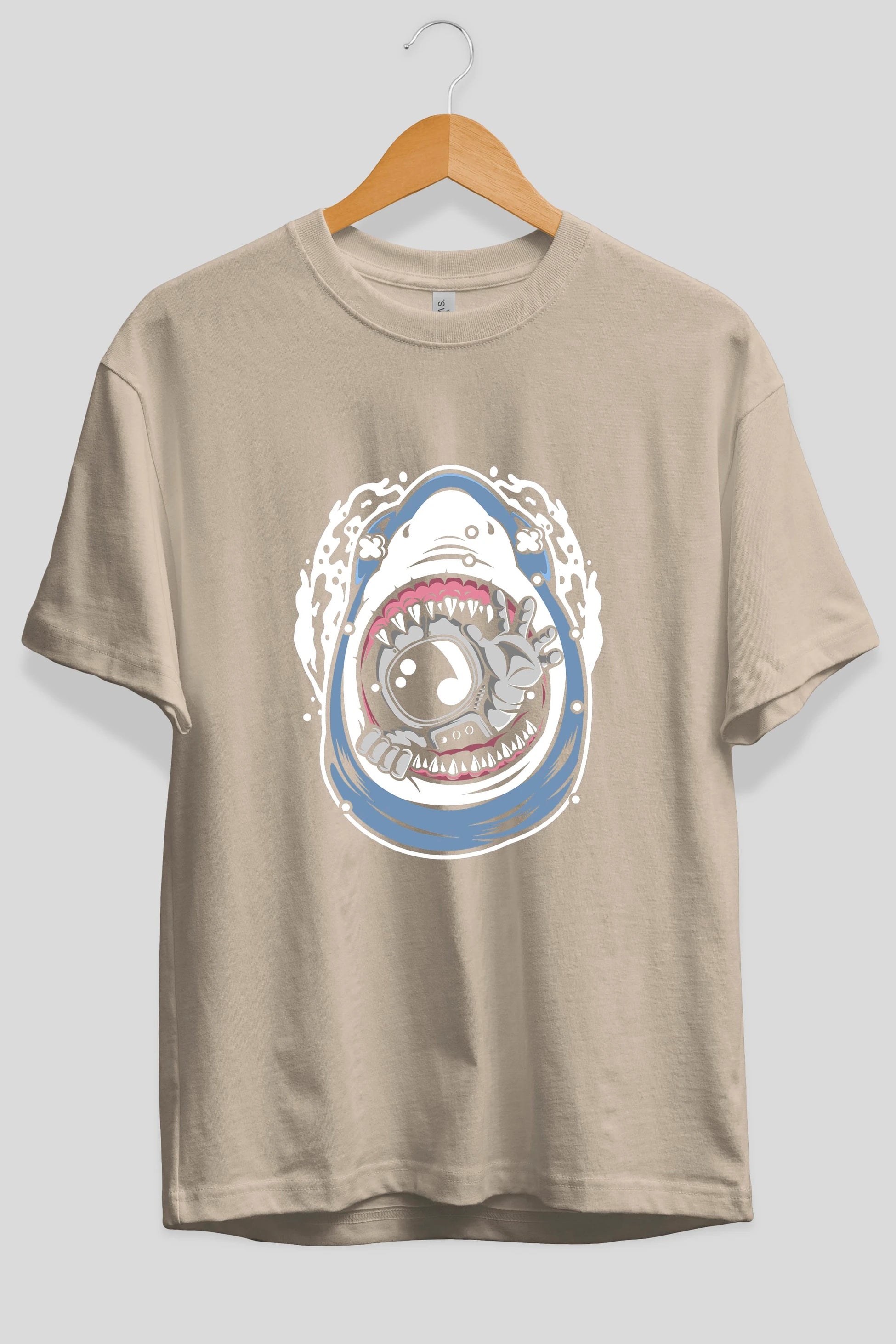 Astronaut Shark Ön Baskılı Oversize t-shirt Erkek Kadın Unisex