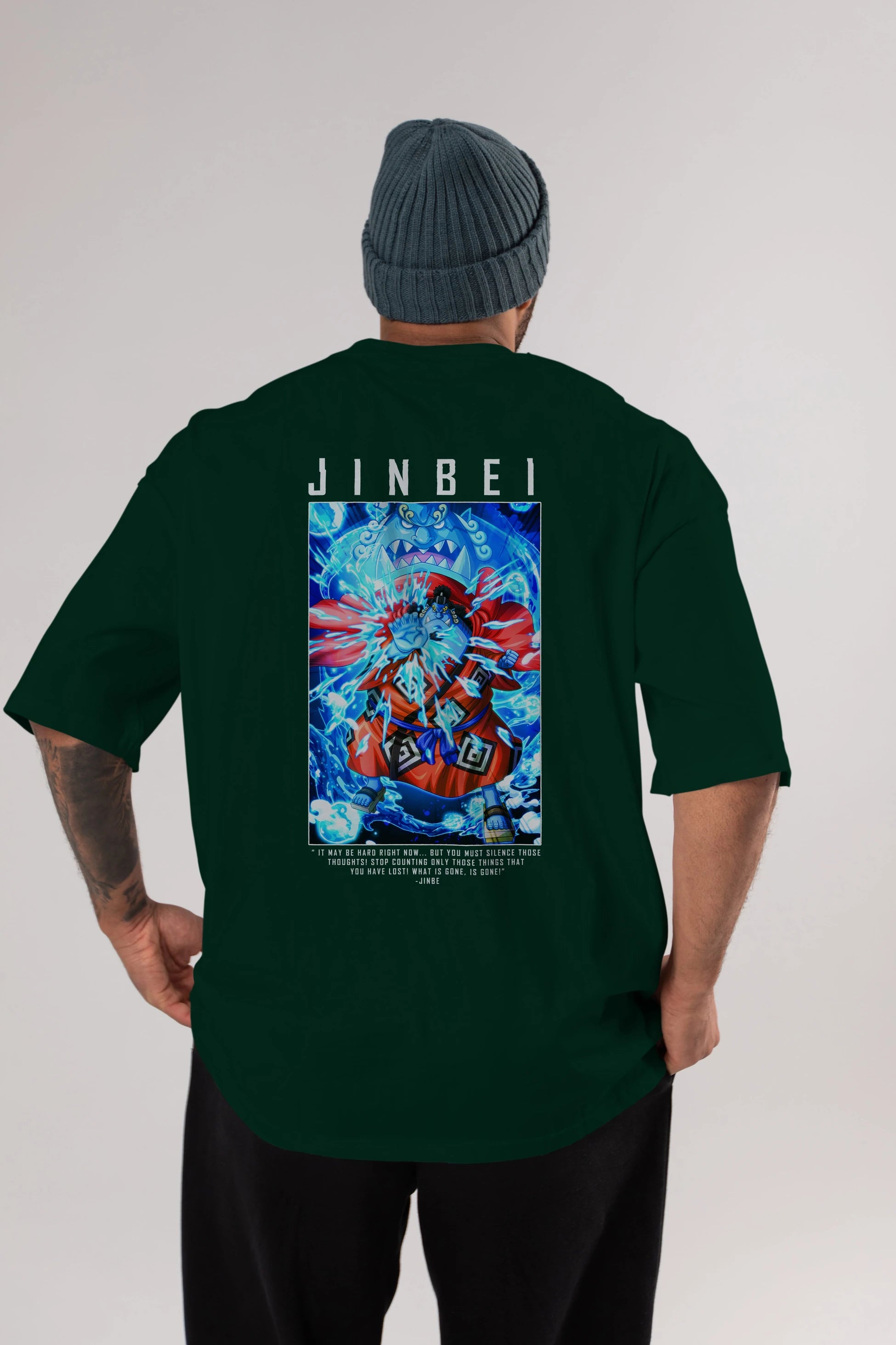 Jinbei Anime Arka Baskılı Oversize t-shirt Erkek Kadın Unisex %100 pamuk tişort