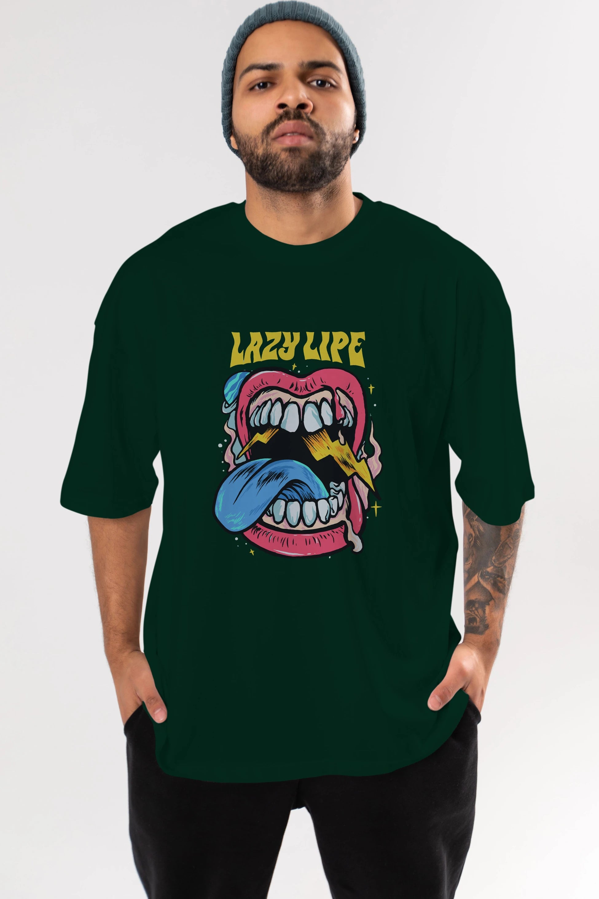 Lazy Lipe Ön Baskılı Oversize t-shirt Erkek Kadın Unisex