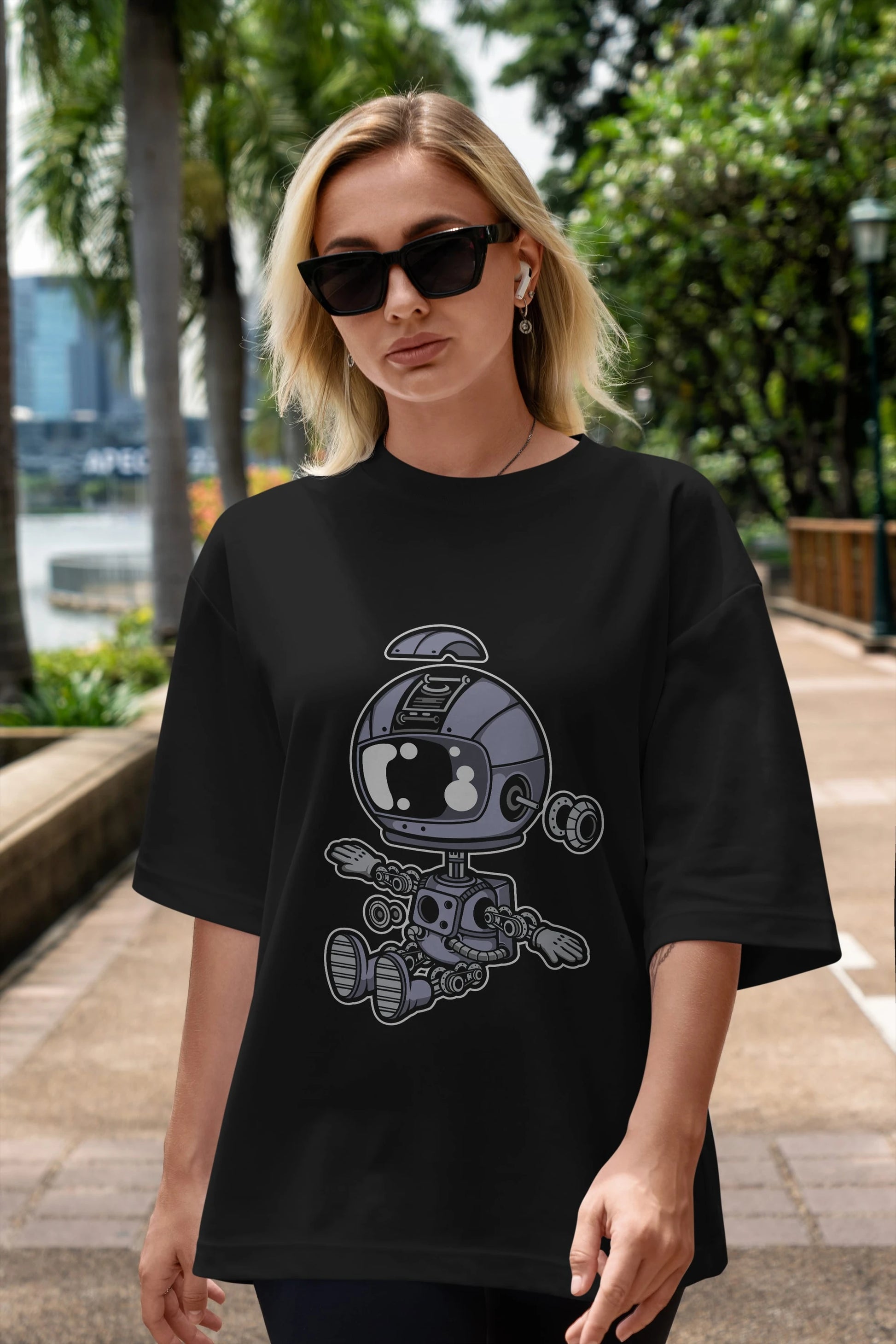 Astronaut Robot Ön Baskılı Oversize t-shirt Erkek Kadın Unisex
