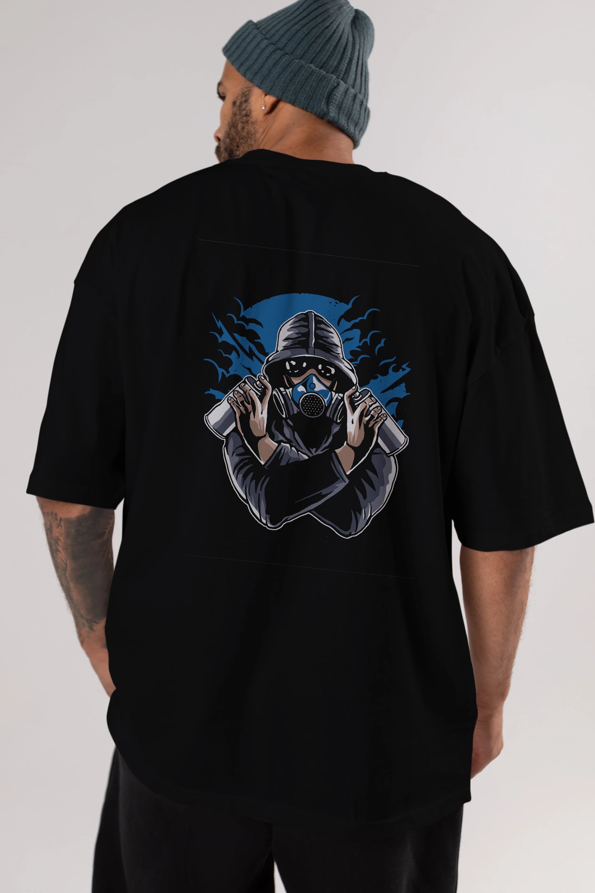 Graffiti Gasmask Arka Baskılı Oversize t-shirt Erkek Kadın Unisex %100 Pamuk