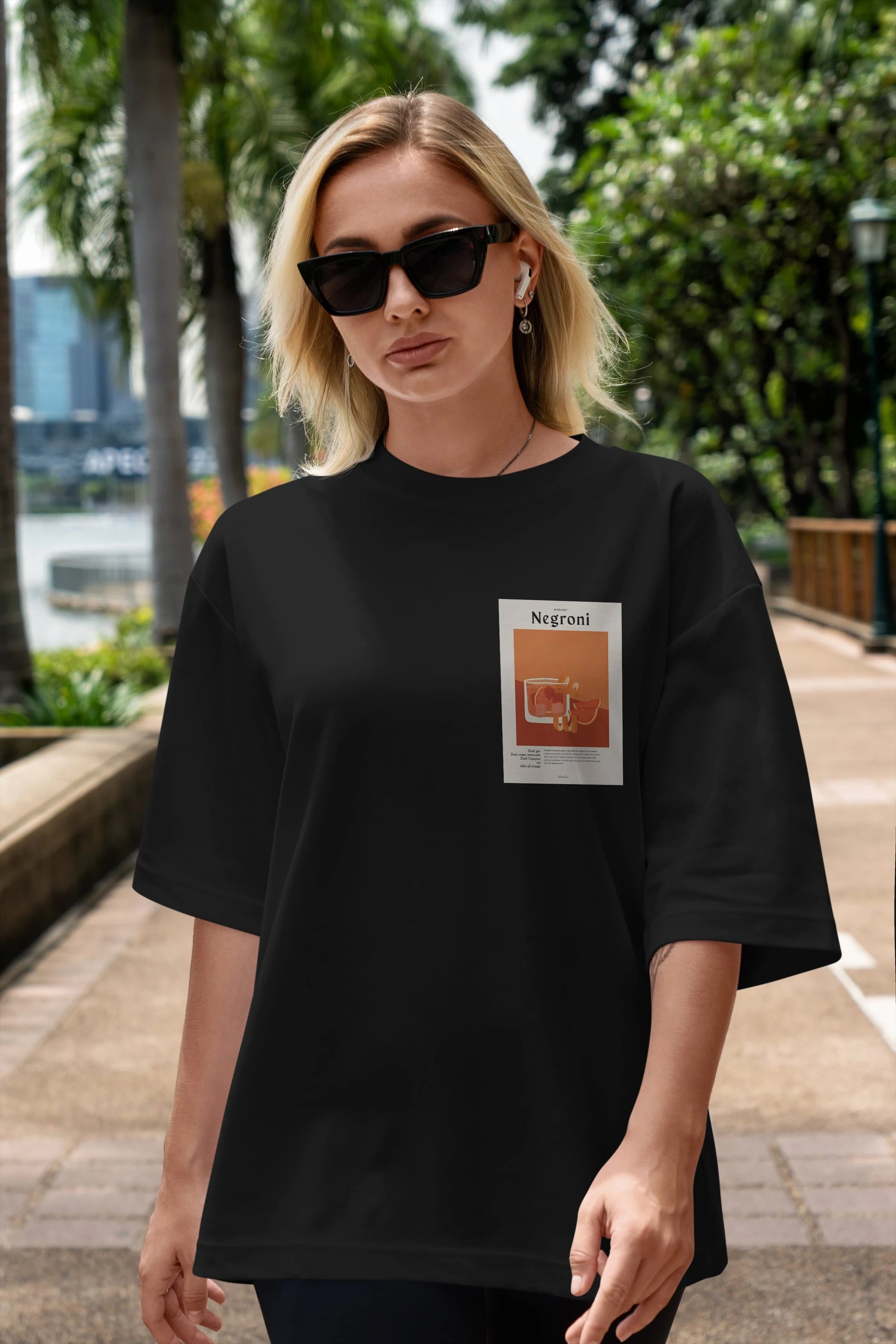 Mixology Negroni Ön Sol Baskılı Oversize t-shirt Erkek Kadın Unisex %100 Pamuk Bisiklet Yaka tişort