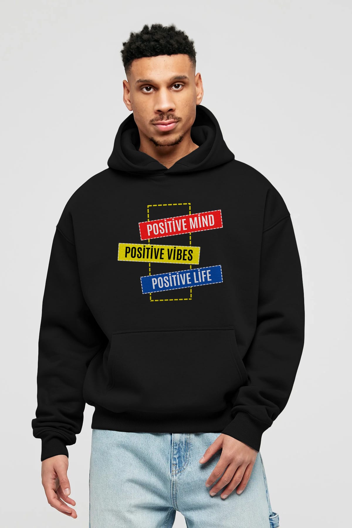 Positive Mind Vibes Lifes Ön Baskılı Oversize Hoodie Kapüşonlu Sweatshirt Erkek Kadın Unisex