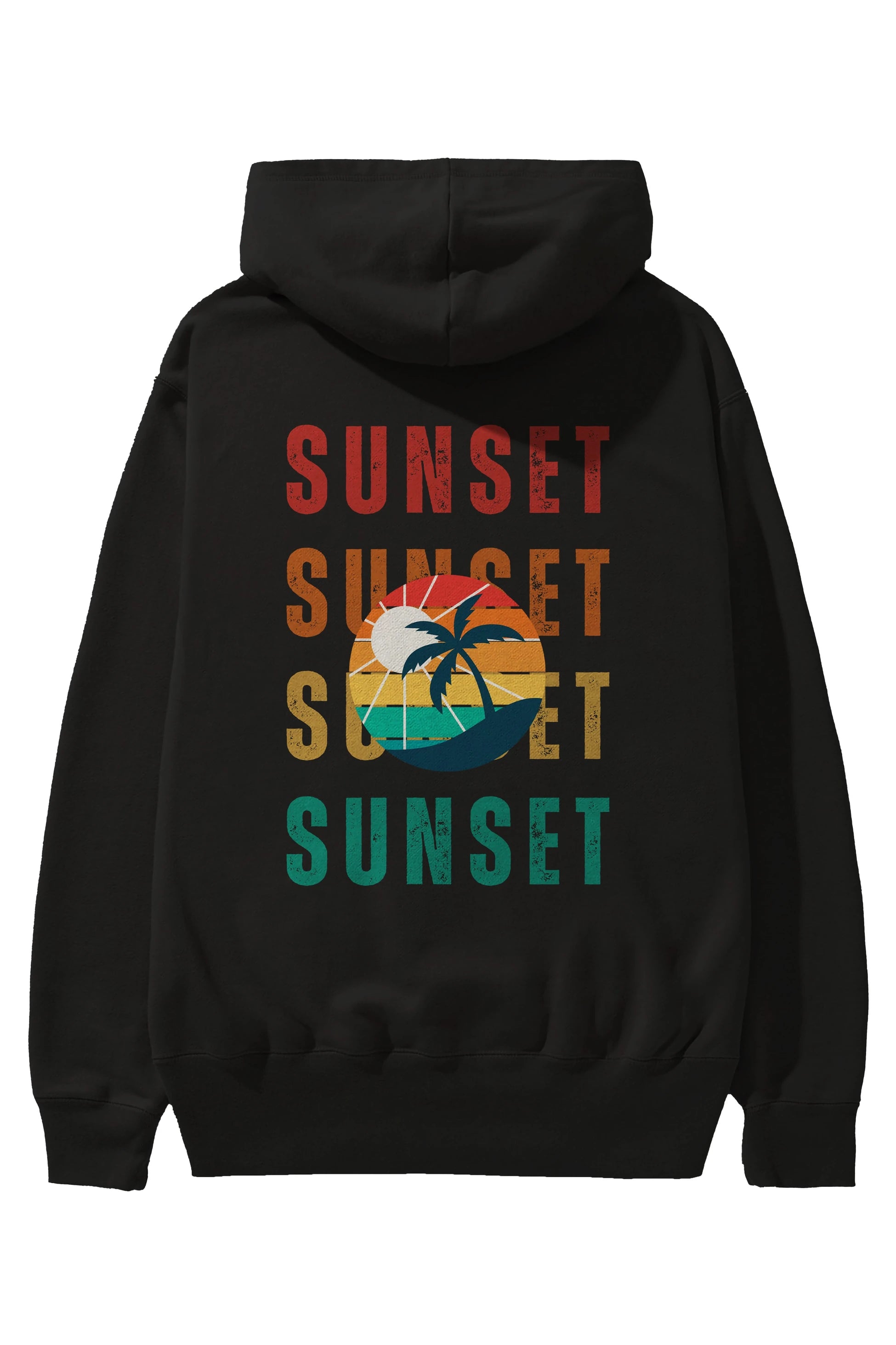 Sunset Yazılı Arka Baskılı Oversize Hoodie Kapüşonlu Sweatshirt Erkek Kadın Unisex