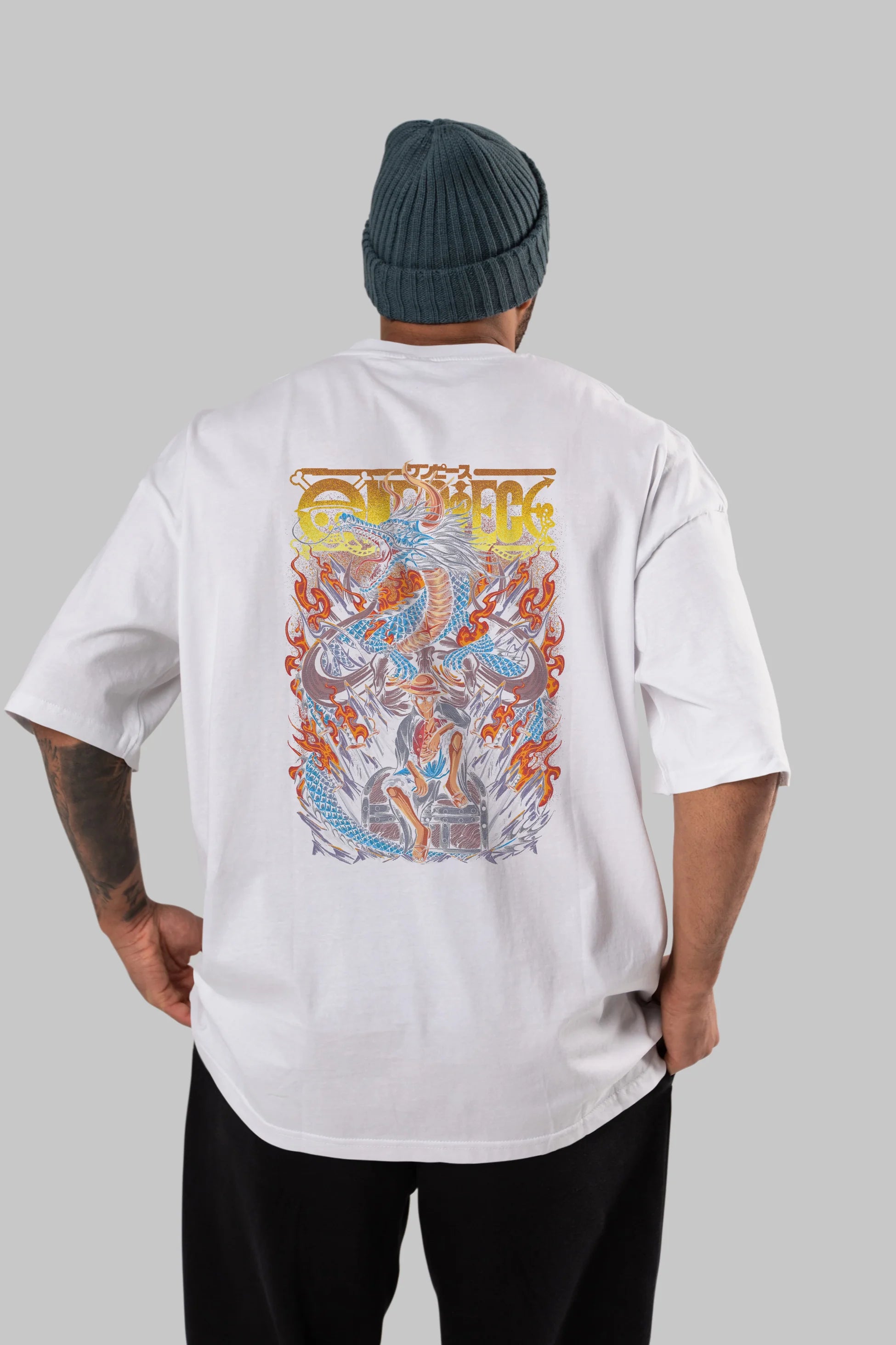 MONKEY D. LUFF-ONE PIECE Anime Arka Baskılı Oversize t-shirt Erkek Kadın Unisex