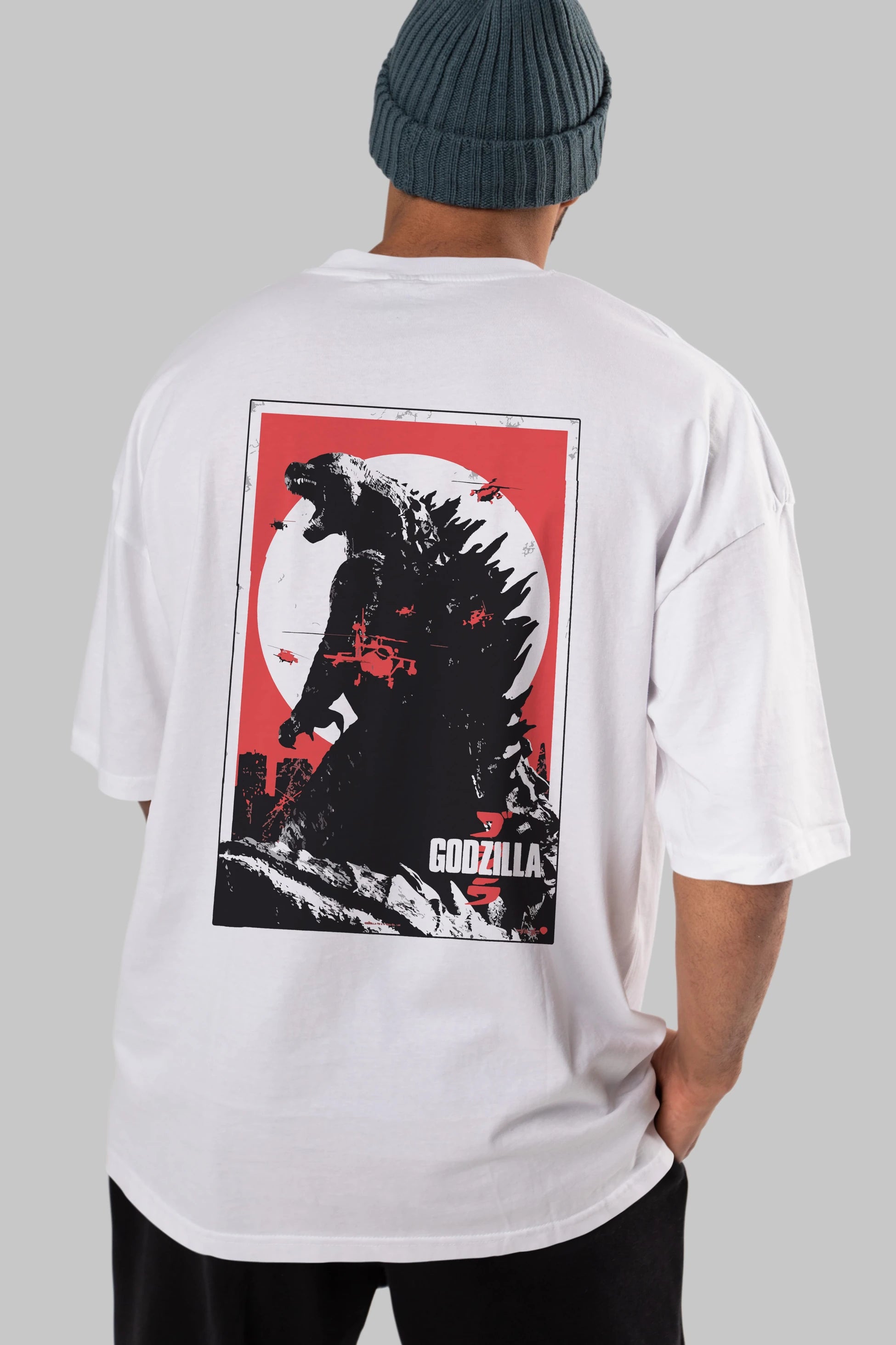 Godzilla (2) Arka Baskılı Oversize t-shirt Erkek Kadın Unisex %100 Pamuk Bisiklet Yaka tişort