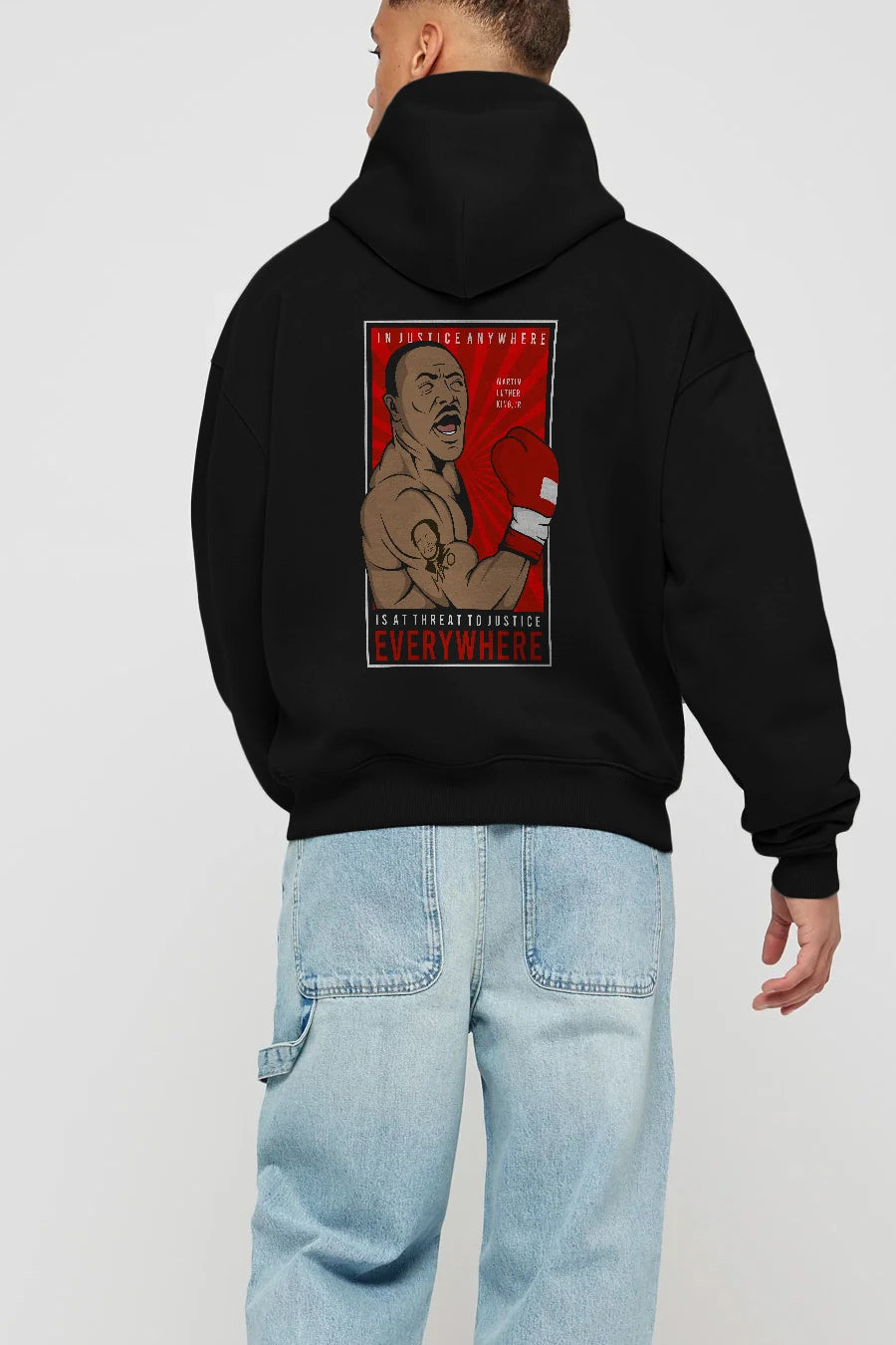 Luther King Boxer Arka Baskılı Hoodie Oversize Kapüşonlu Sweatshirt Erkek Kadın Unisex