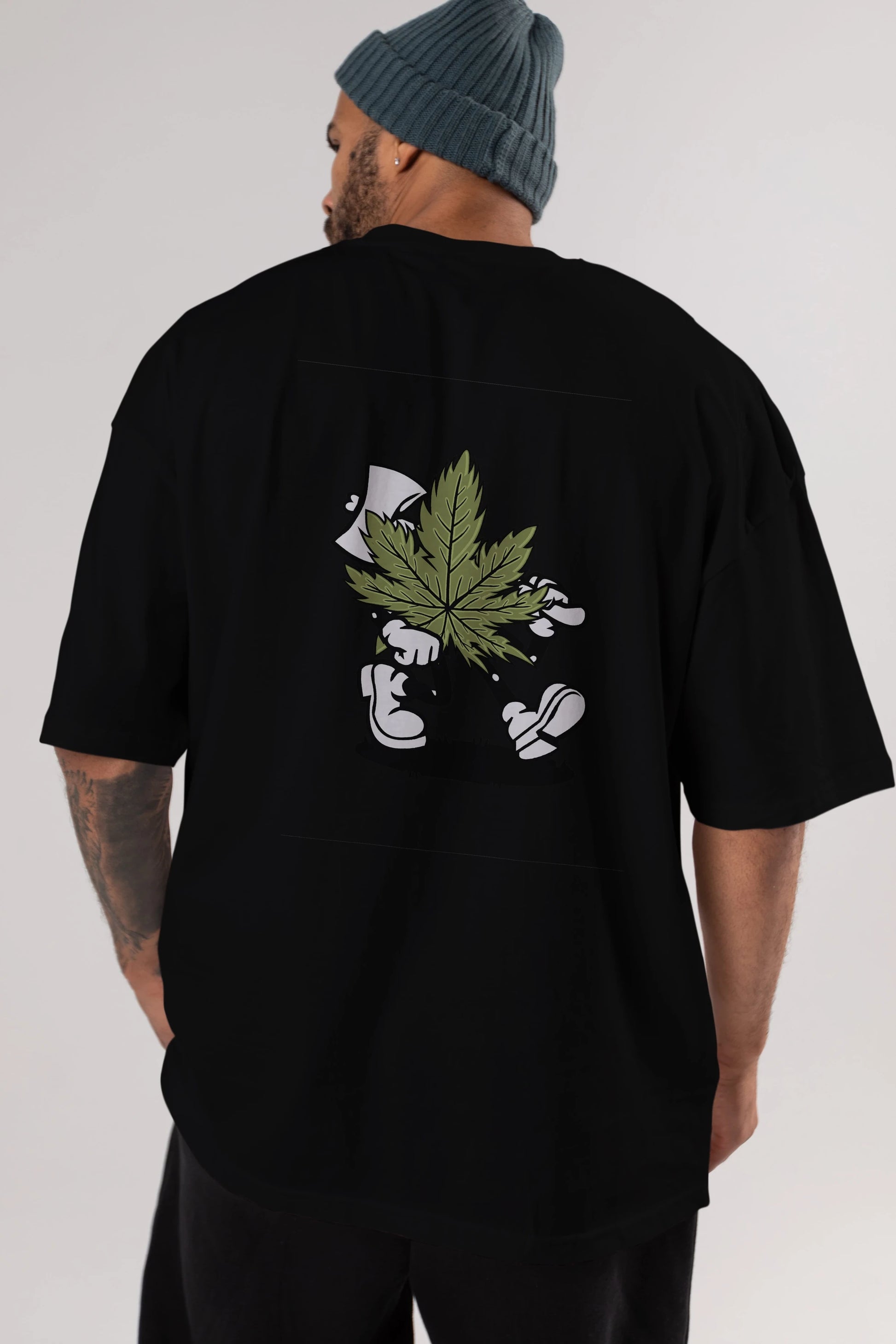 Weed Arka Baskılı Oversize t-shirt Erkek Kadın Unisex %100 Pamuk tişort