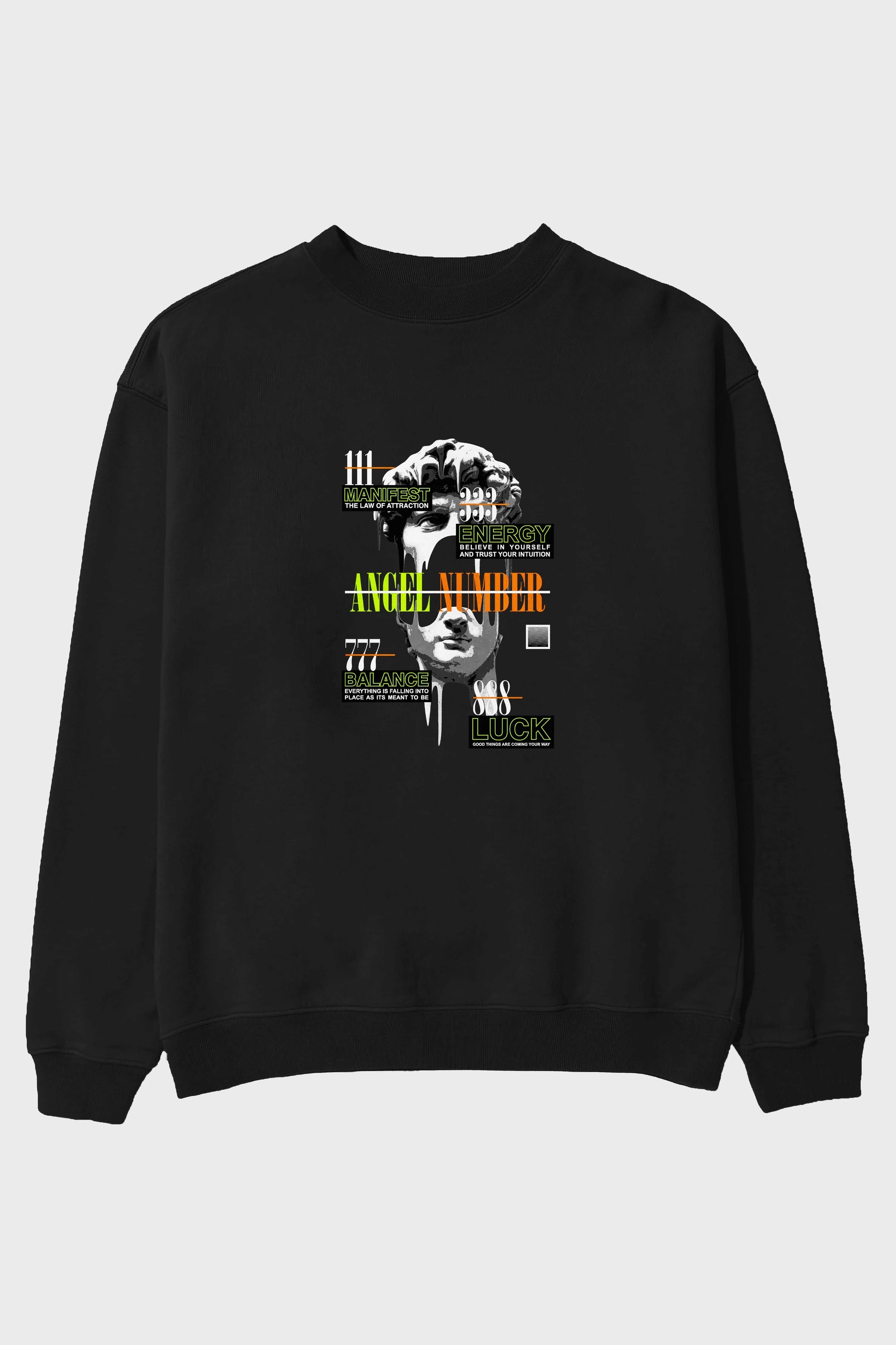 Angel Number Ön Baskılı Oversize Sweatshirt Erkek Kadın Unisex