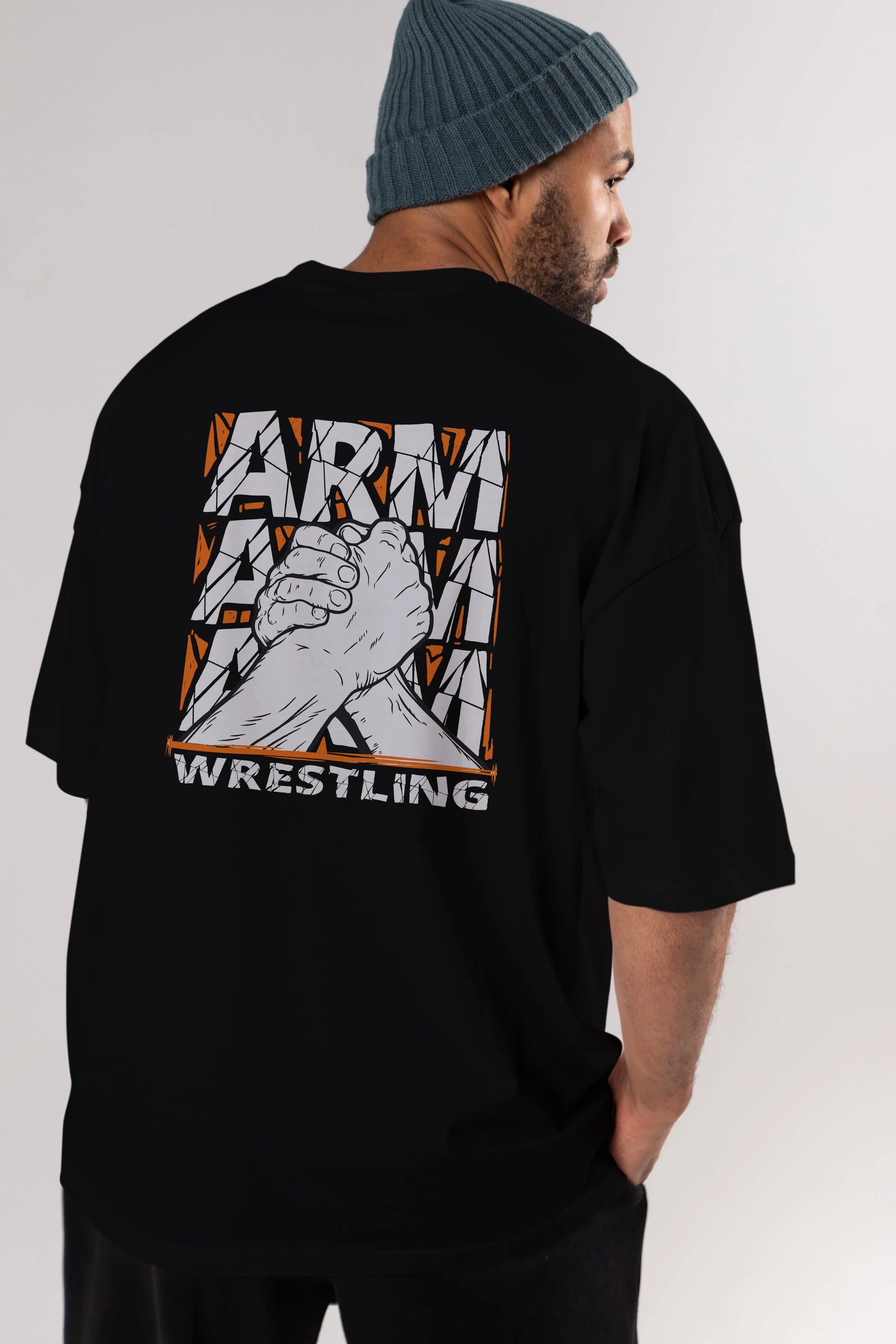 Arm Wrestling Arka Baskılı Oversize t-shirt Erkek Kadın Unisex