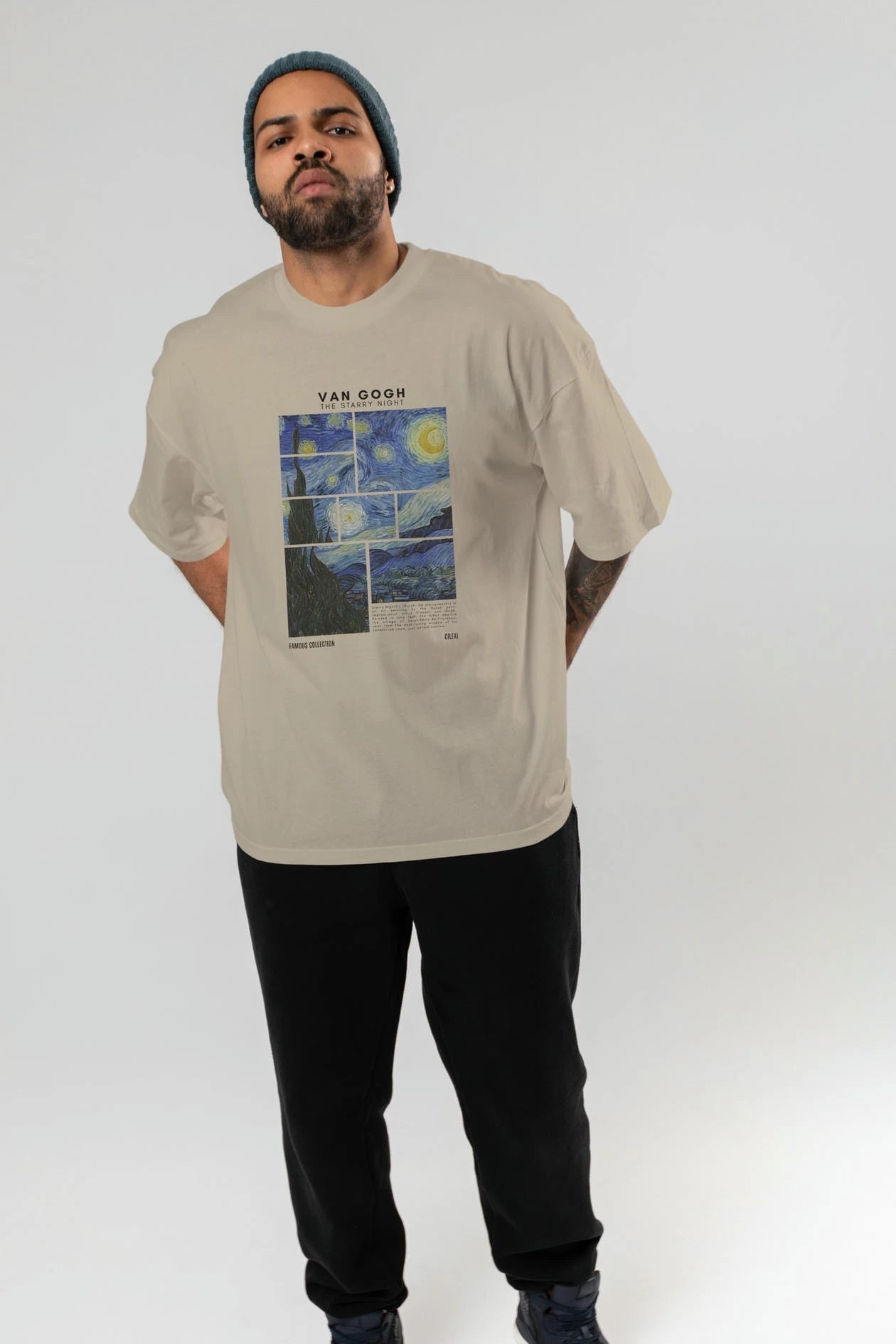 Van Gogh The Starry Night ön Baskılı Oversize t-shirt Erkek Kadın Bisiklet Yaka Pamuk tişort