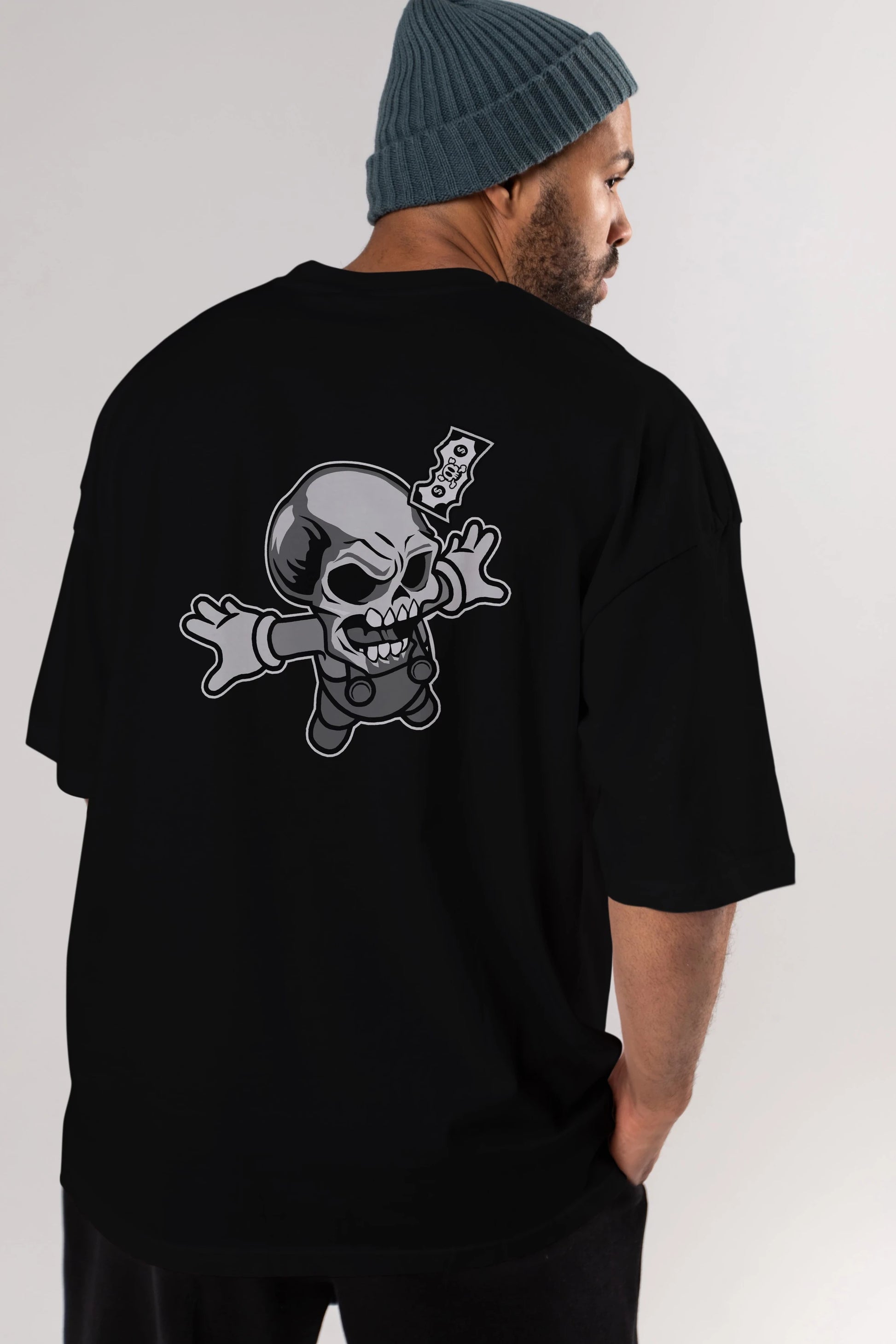 Skull Drowning Arka Baskılı Oversize t-shirt Erkek Kadın Unisex %100 Pamuk tişort
