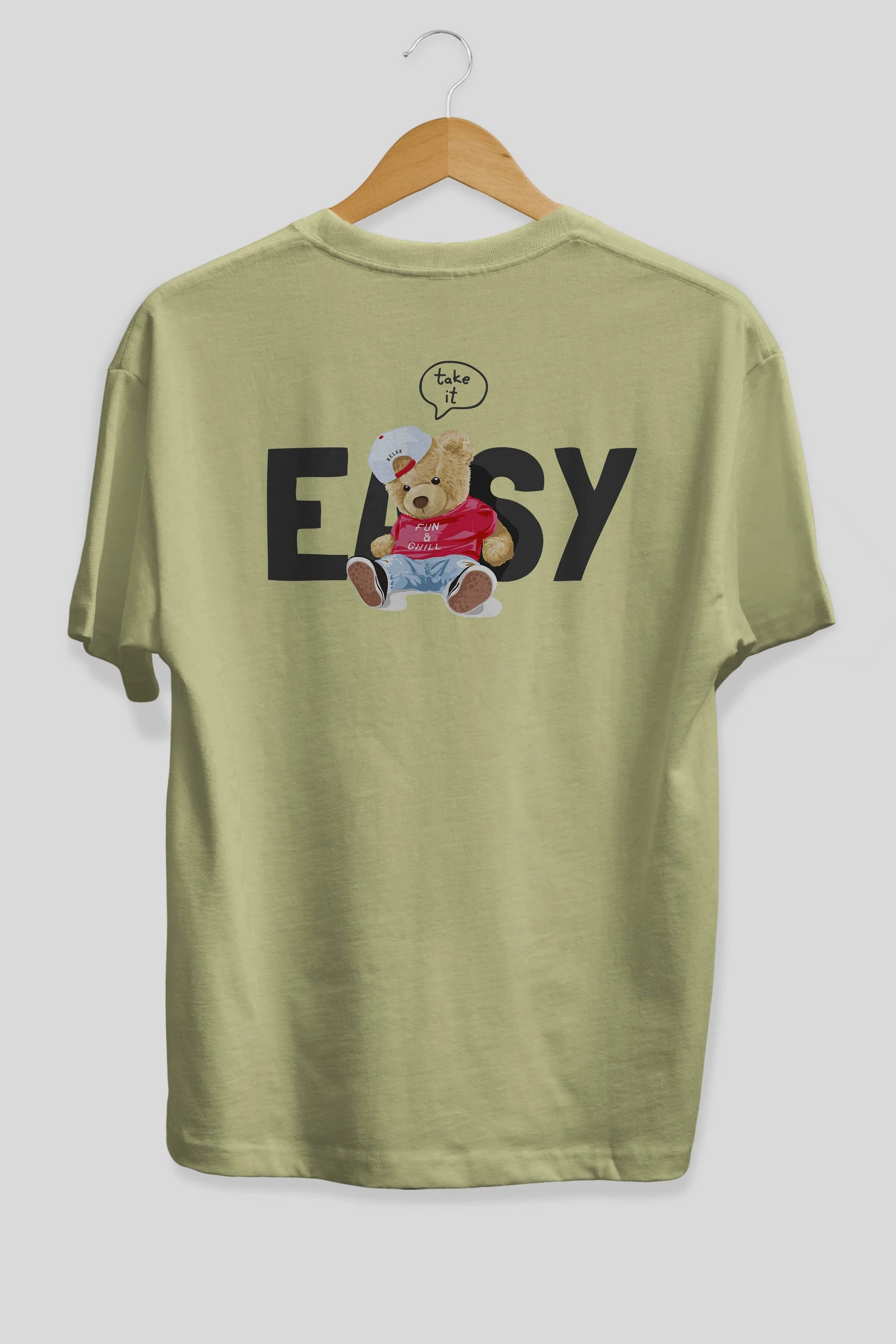 Teddy Bear Easy Arka Baskılı Oversize t-shirt Erkek Kadın Unisex %100 Pamuk