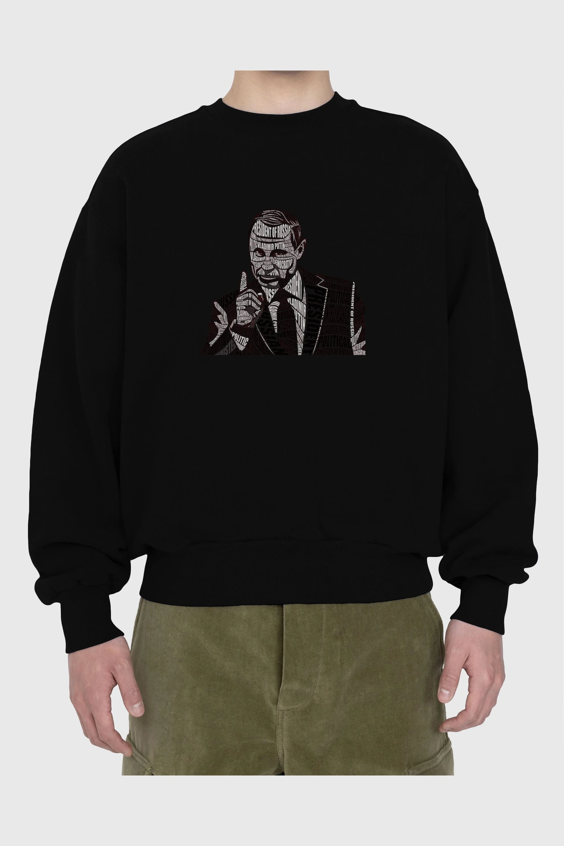 Putin Calligram Ön Baskılı Oversize Sweatshirt Erkek Kadın Unisex