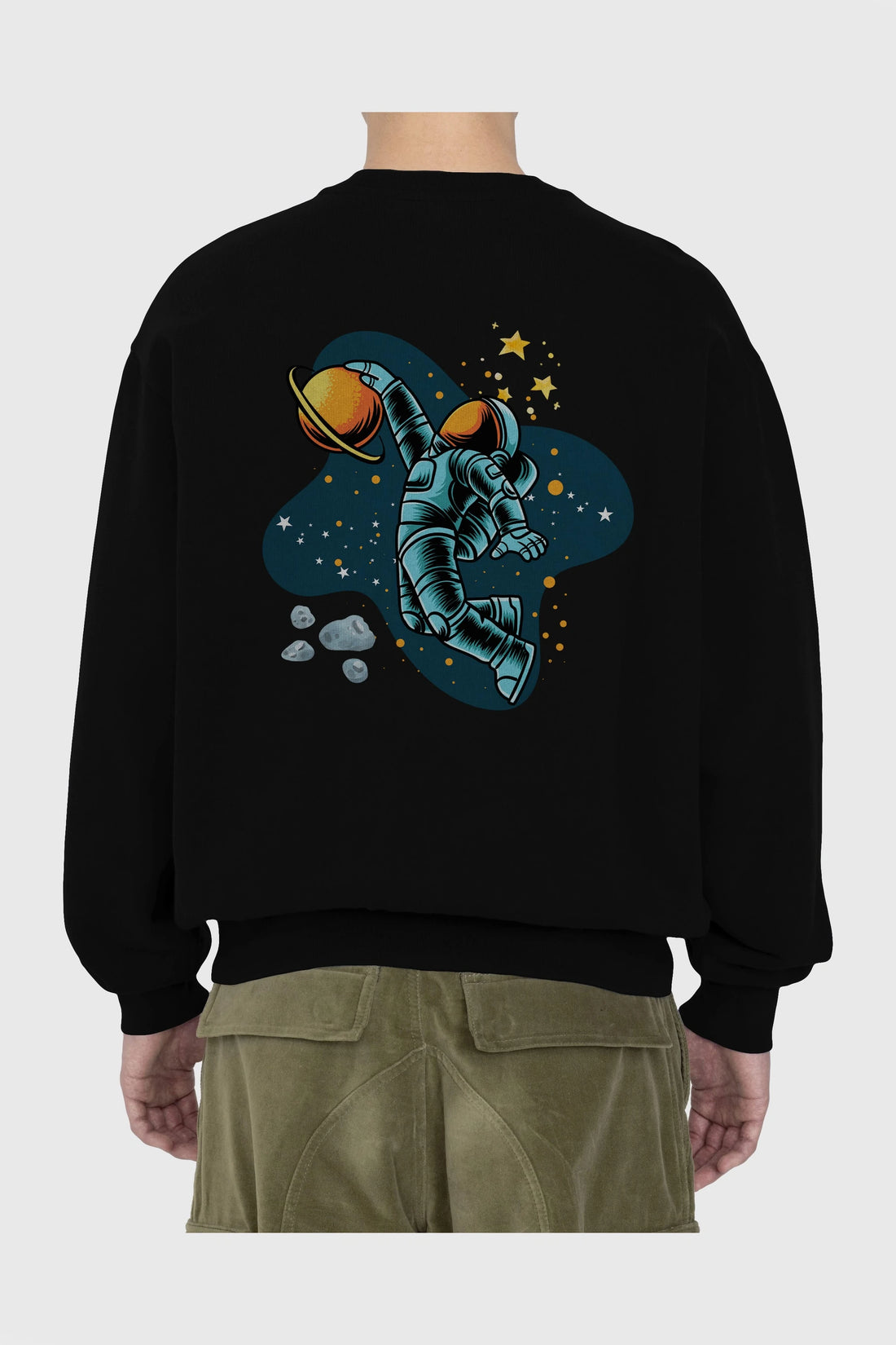 Astronot Basketbol Arka Baskılı Oversize Sweatshirt Erkek Kadın Unisex