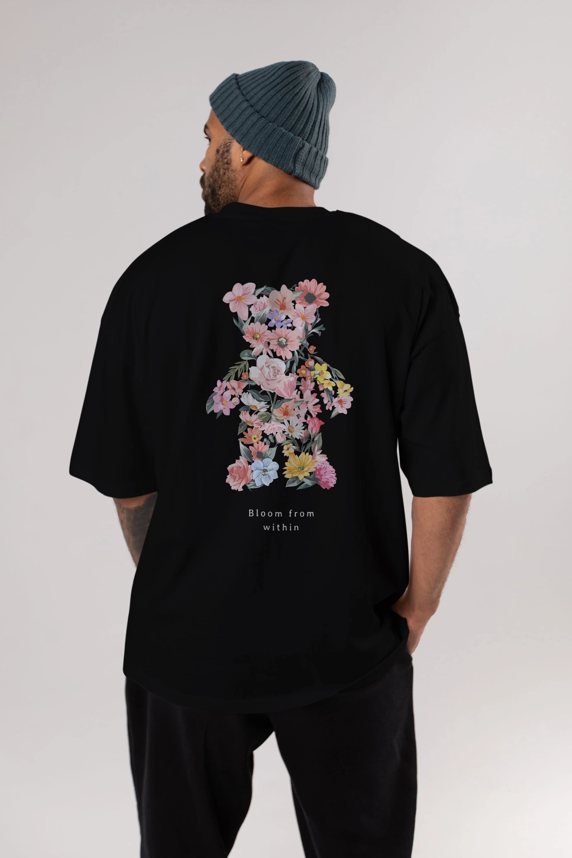 Bloom from Bear Arka Baskılı Oversize t-shirt Erkek Kadın Unisex