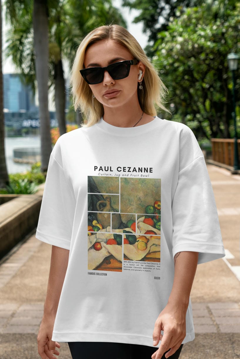 Paul Cezanne Curtain ön Baskılı Oversize t-shirt Erkek Kadın Bisiklet Yaka Pamuk tişort